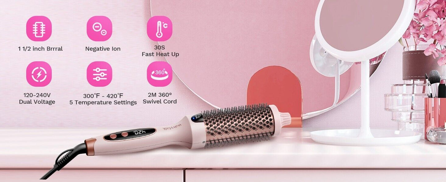 Wavytalk Thermal Brush, 1.5 Inch Blowout Express Ionic Heated Round Brush Pink