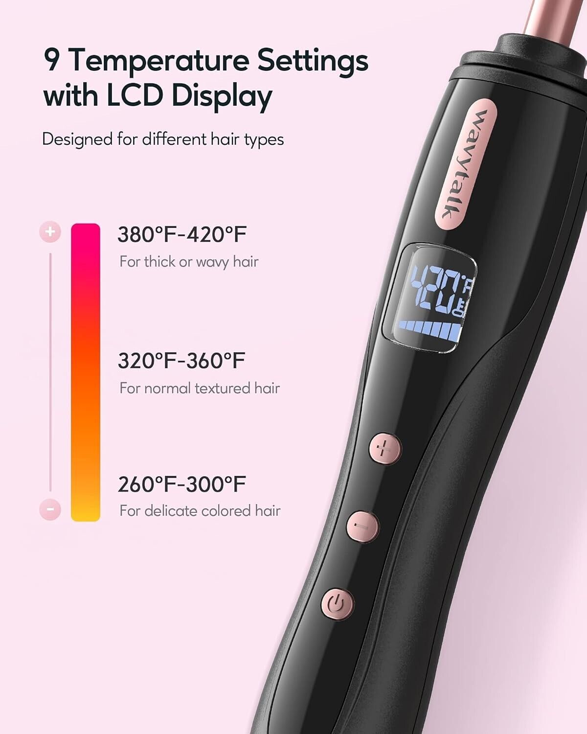 Wavytalk 3/8" Ceramic Small Curling Iron Wand Rose Gold