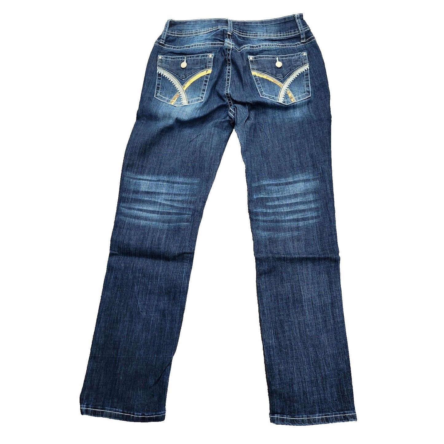 Flamingals Women's Straight Ripped Faded Dark Wash Blue Jeans Size XL