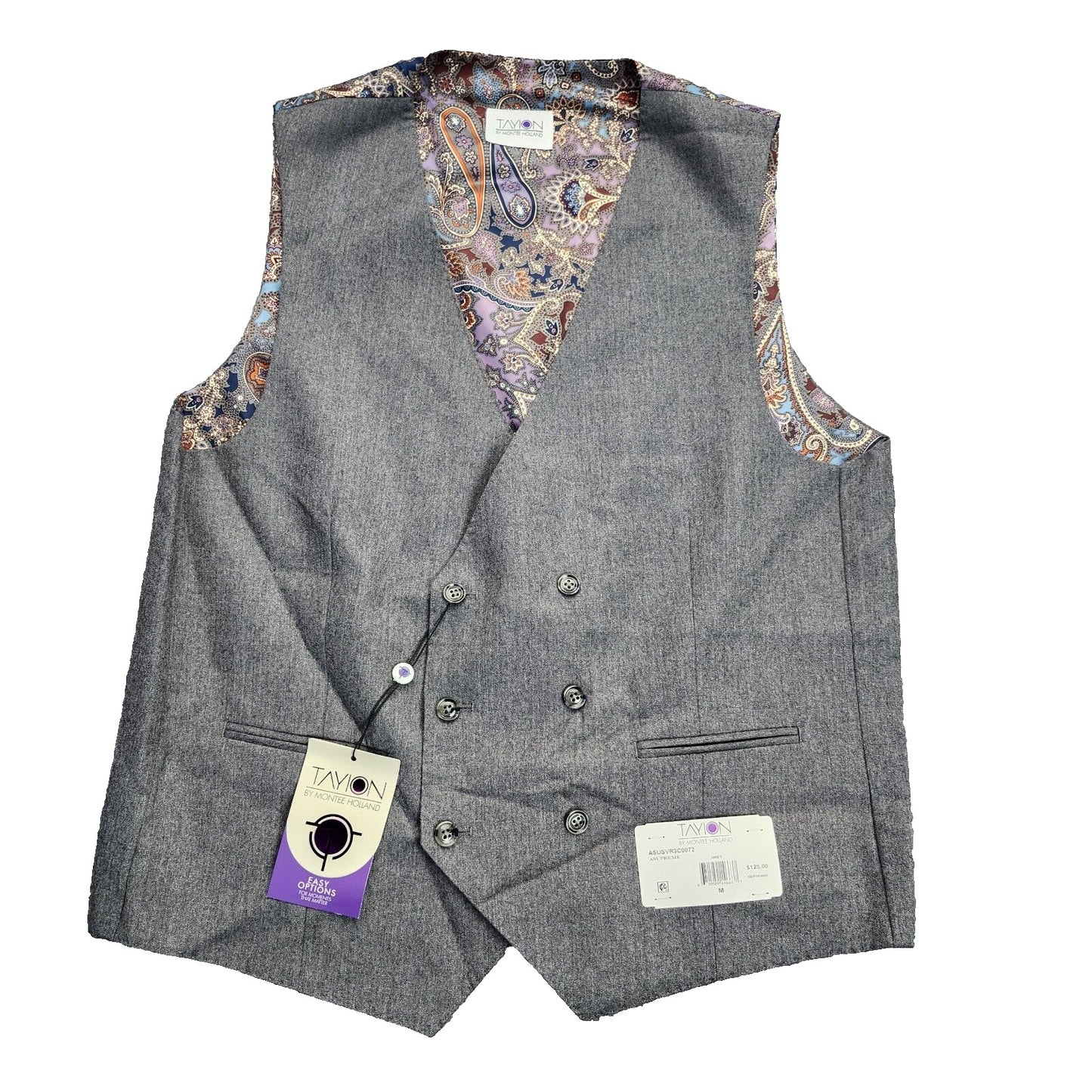 TAYION By Montee Holland Mens Gray Wool Blend Paisley Vest Pike Stitching Med