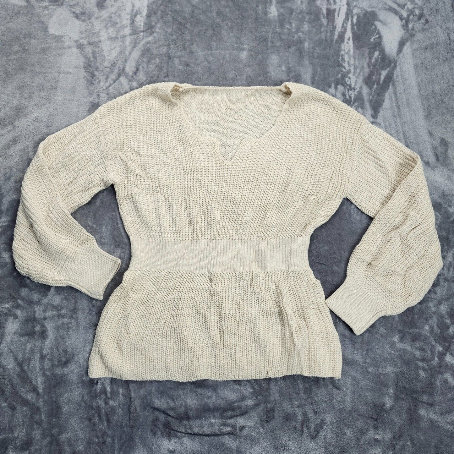 Womens Waist Knit Sweater Tops Casual Long Sleeve Notch Neck Small