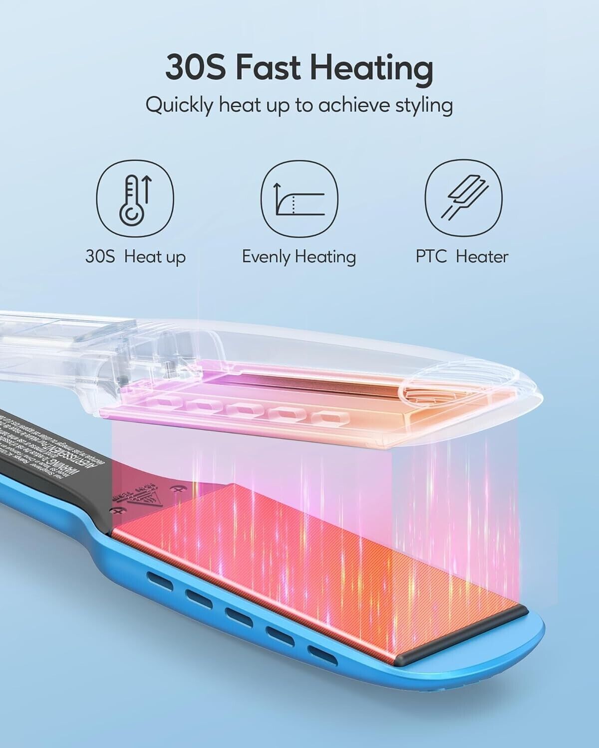 Wavytalk Hair Straightener 1.7 Inch Wide Titanium Wet to Dry Flat Iron Blue