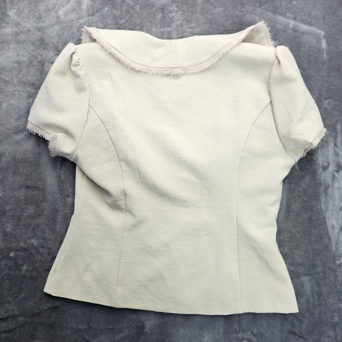 Grass Collection Retro Redux Jacket Beige Women’s Size L Ruffle Raw Hem Pockets