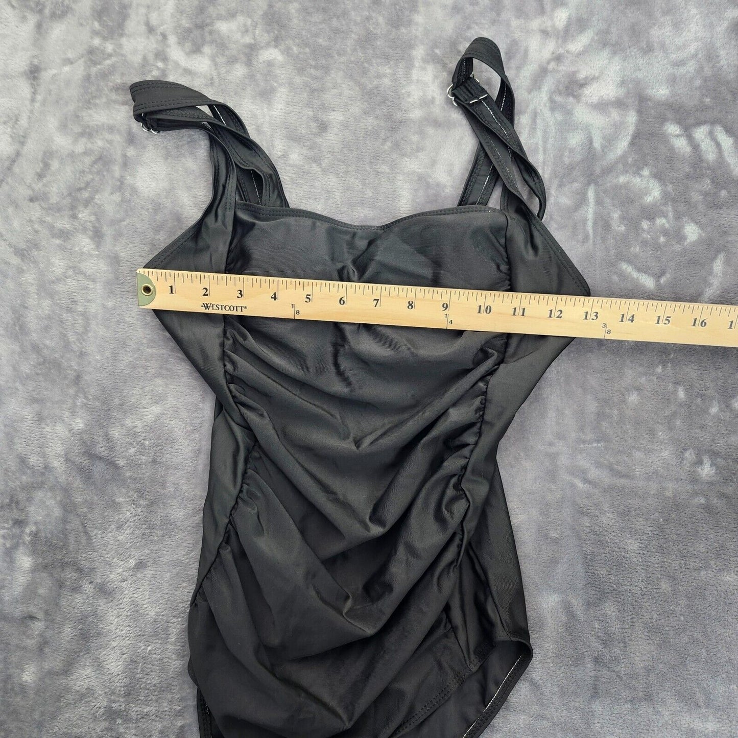 Women's Scoop neck Solid Color Belly Covering One Piece Swimsuit S Black