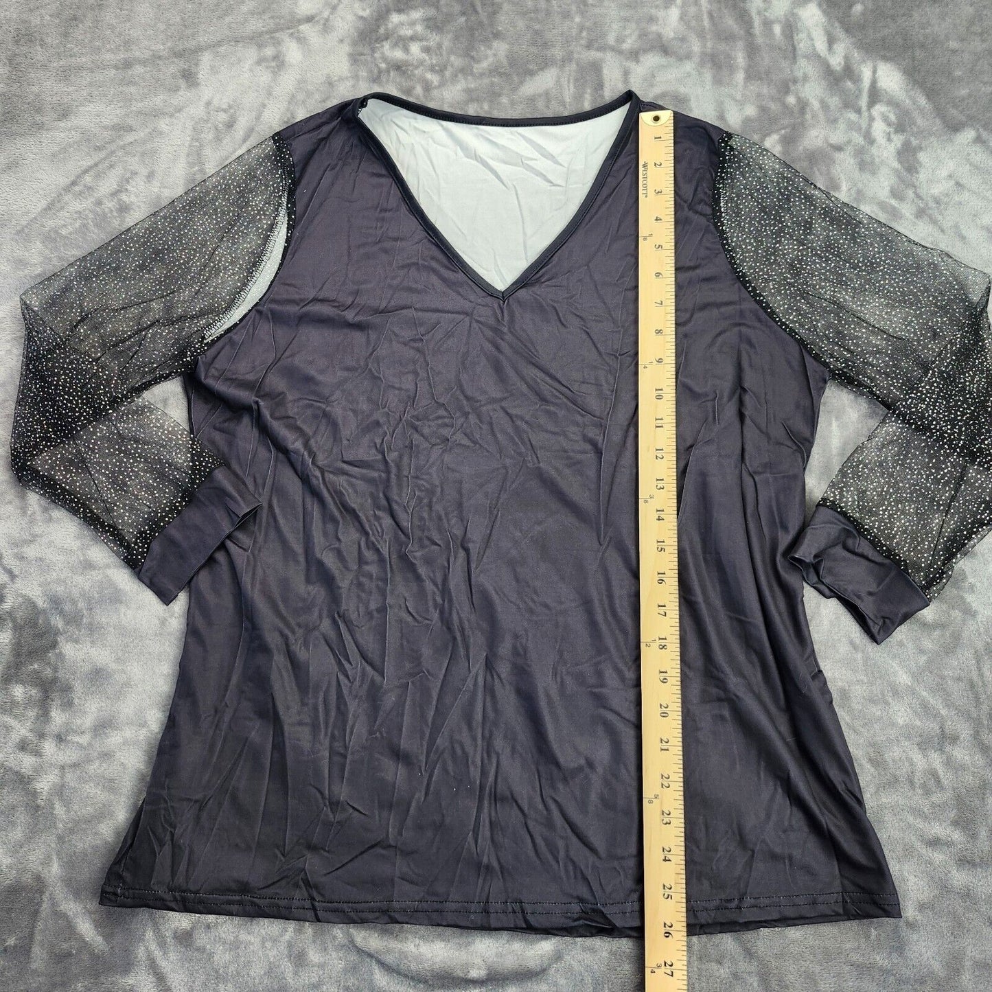 luhan Women's Mesh Sheer Long Sleeve Tops Blouses V Neck Mesh M