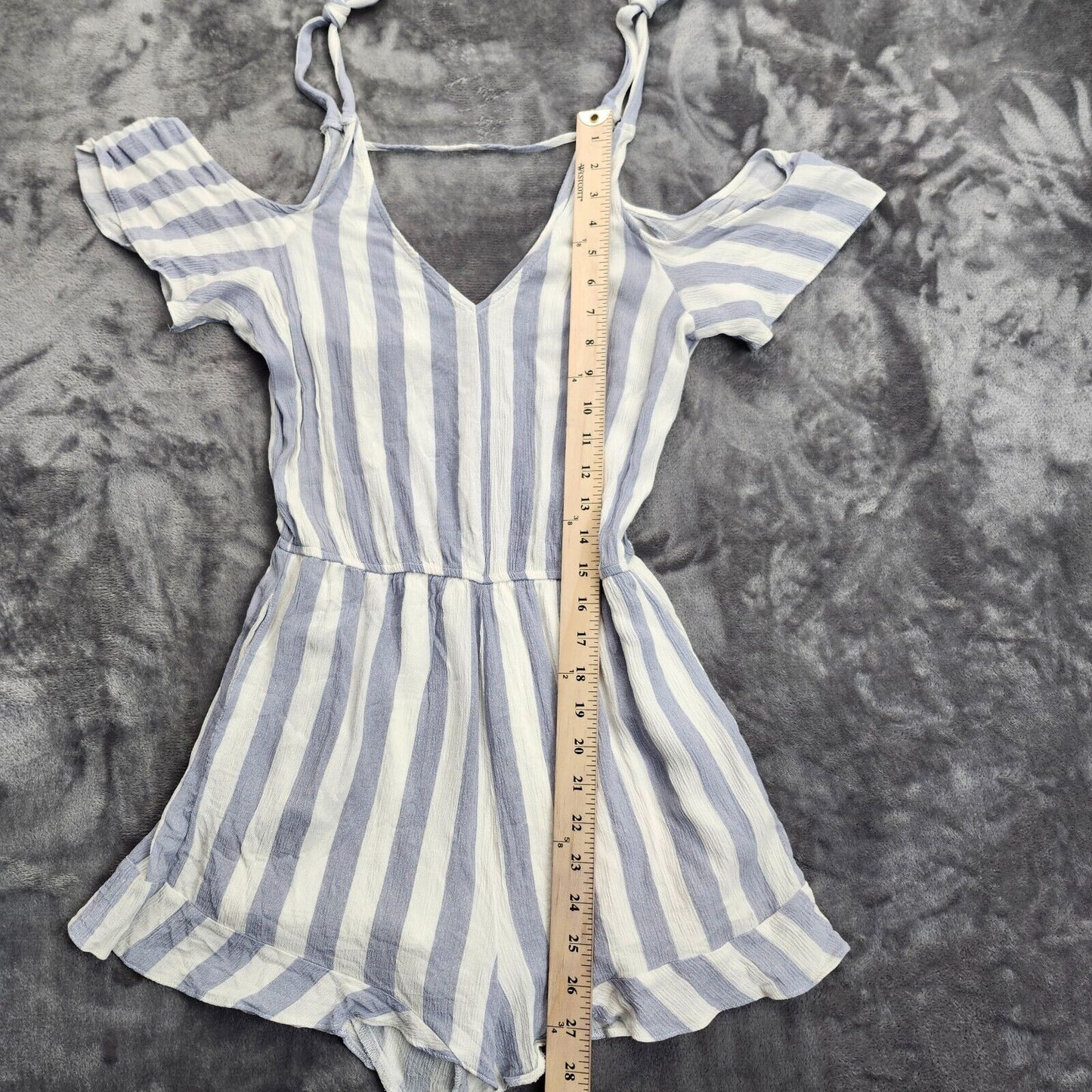 American Eagle Outfitters Small Striped Blue & White Romper Ruffle Lined Shorts