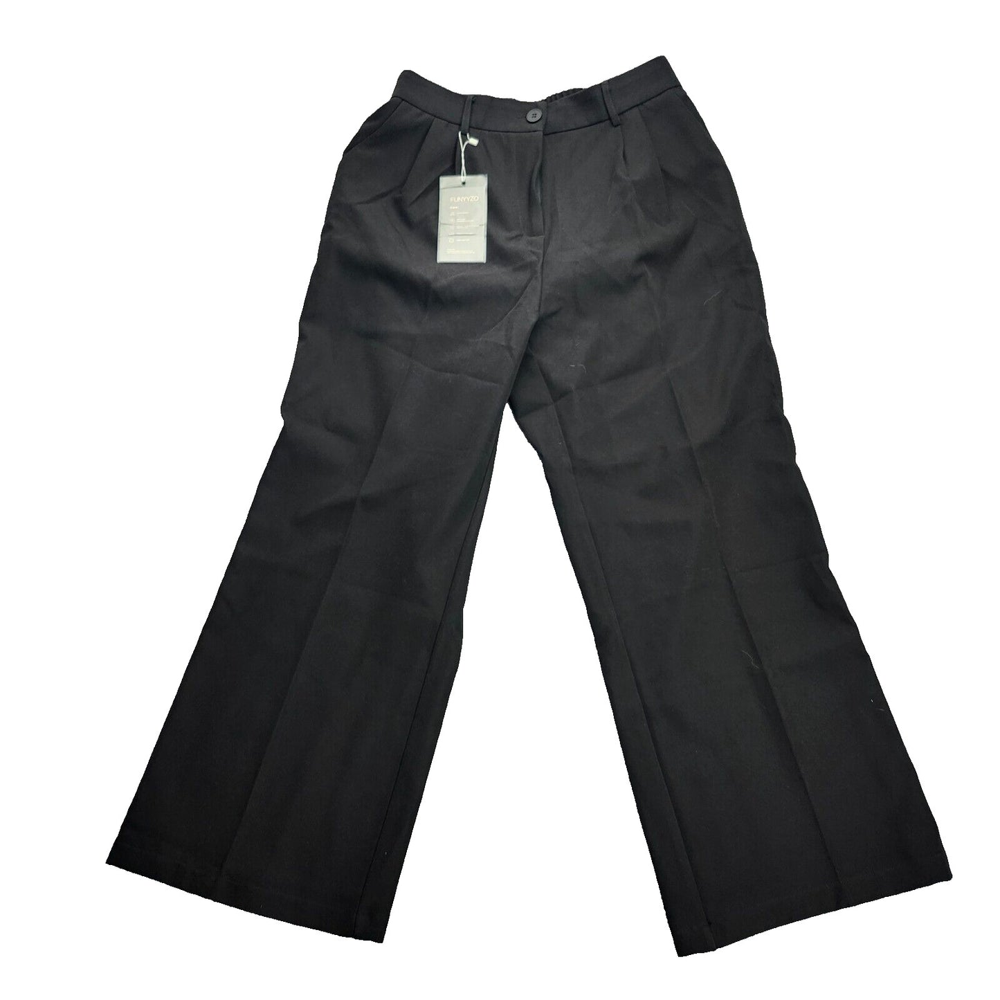Women Loose Pleated Front Long Pants Wide Leg Trousers Solid Black Large