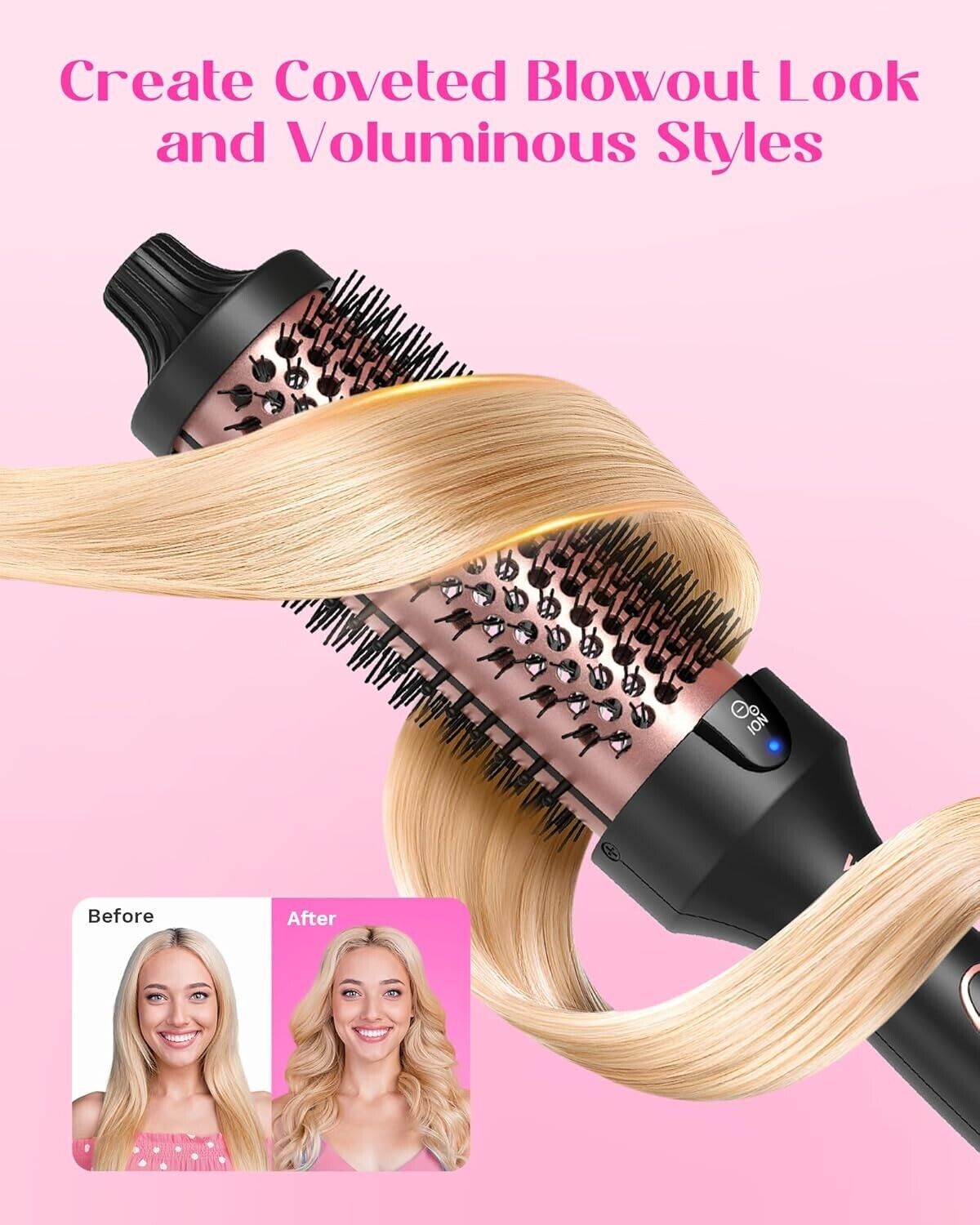 Wavytalk Thermal Brush, 1.5 Inch Blowout Express Ionic Heated Round Brush Rose
