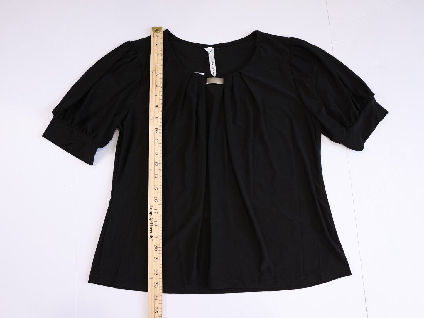 NY Collection Women's Double Flutter Sleeve Swiss Dot Top (Black, Petite Large)
