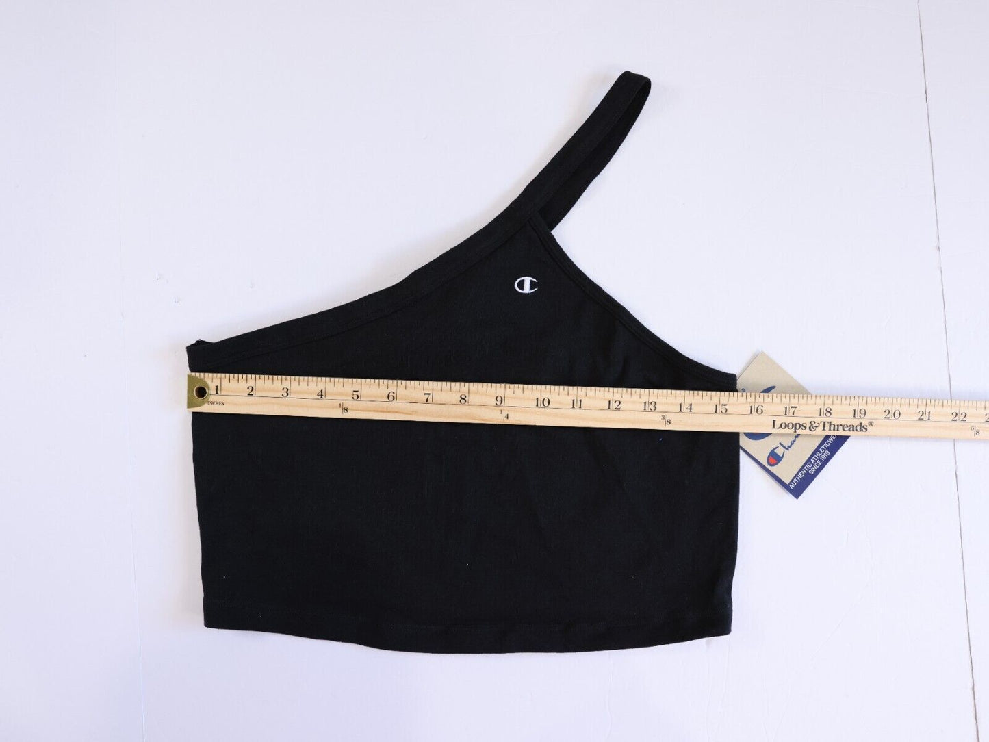 Champion women 100% authentic size Large One Shoulder Crop Top logo Black