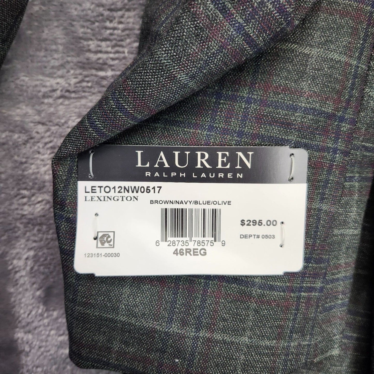 Lauren Ralph Lauren Polyester Green Plaid Suit Jacket Blazer 46R NWT