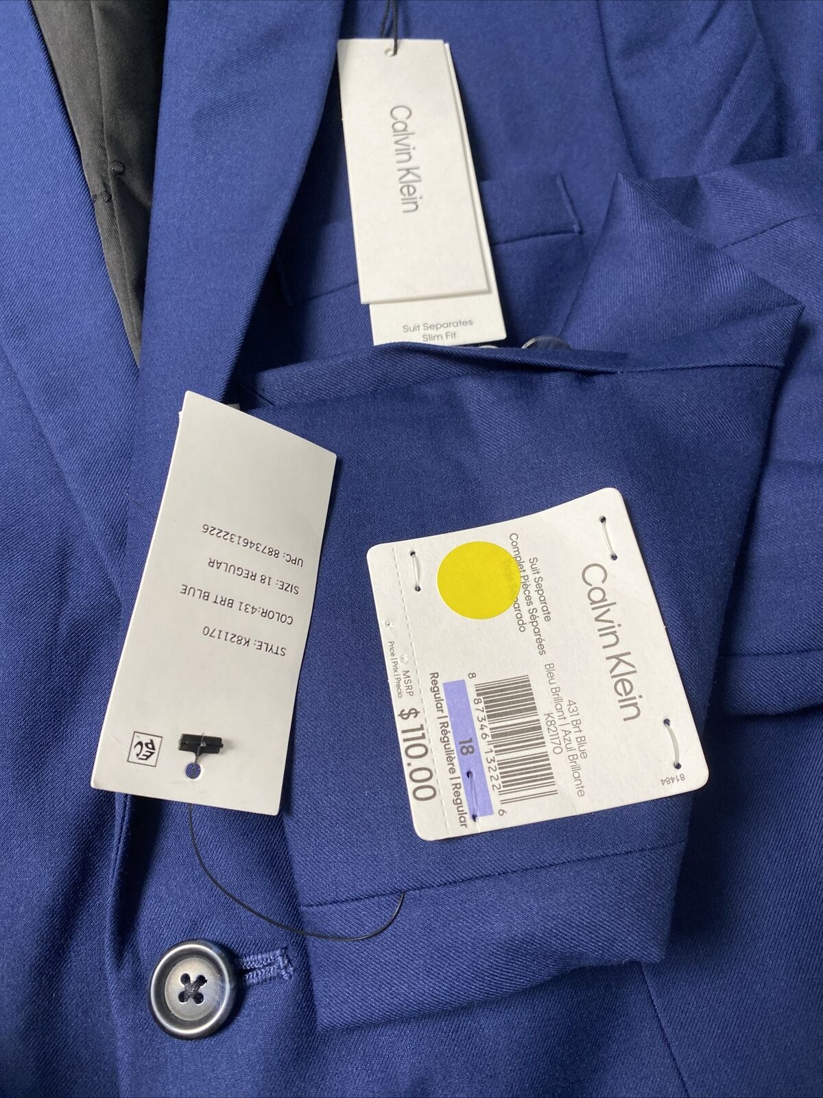 Calvin Klein Size 18 Boys 430 Blue Suit Jacket Only NWT