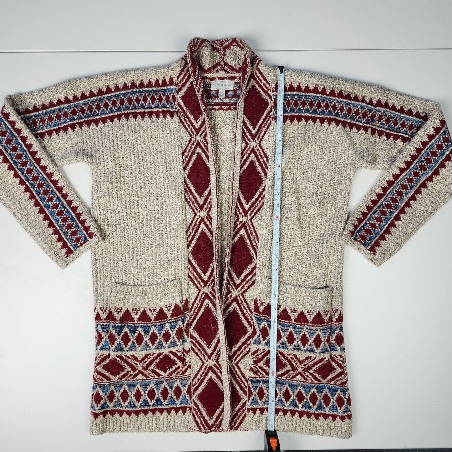LUCKY BRAND OPEN FRONT CARDIGAN SWEATER SOUTH WESTERN PRINT AZTEC MEDIUM