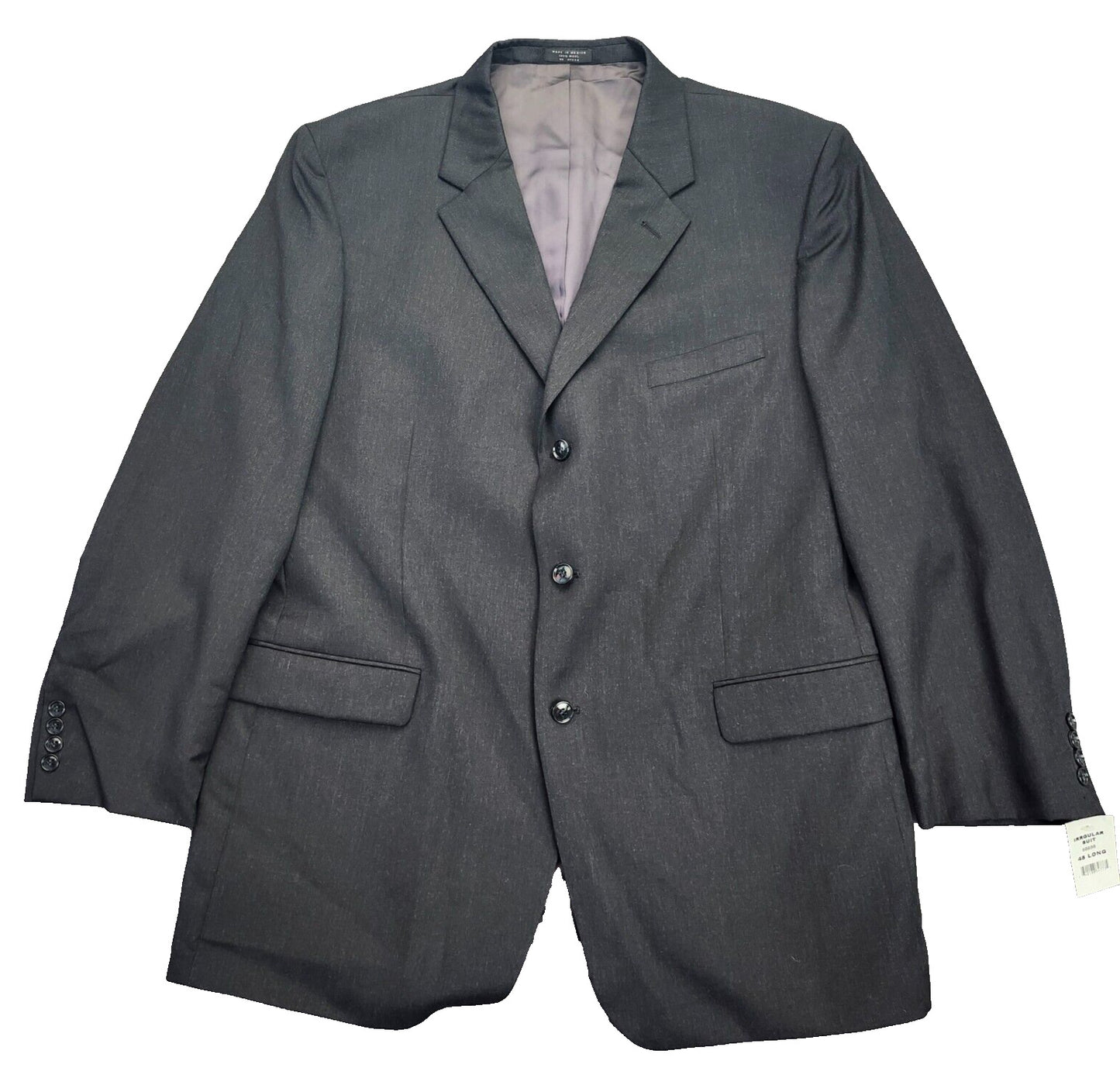 Mens 100% Wool Suit Set Black Jacket 48 Long, Pants 34 Waist