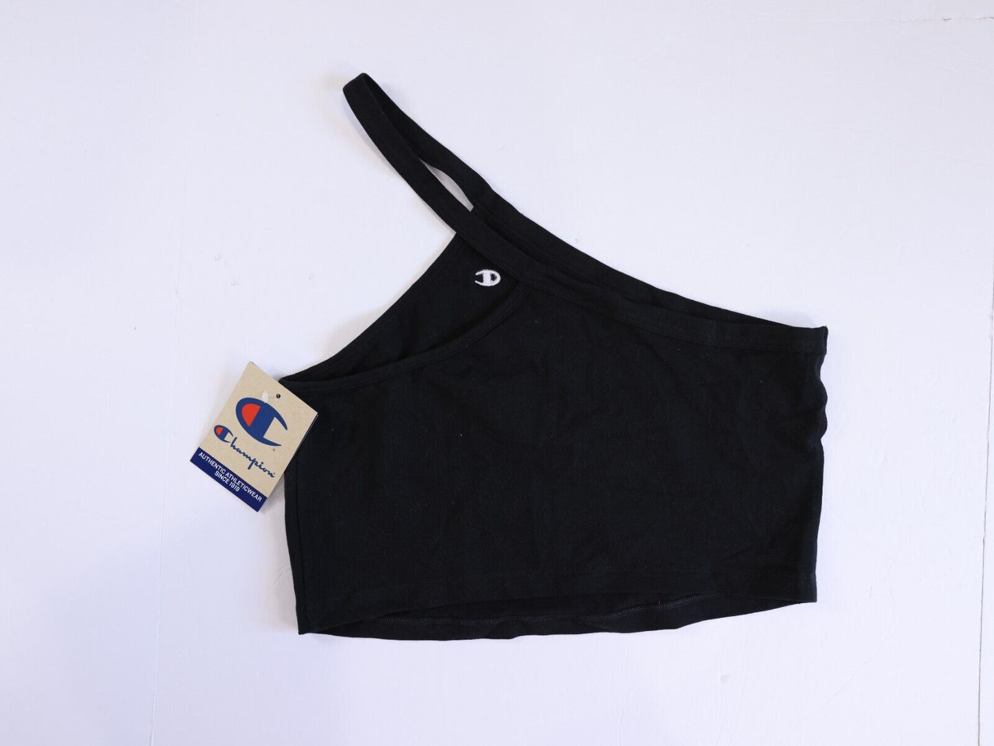 Champion women 100% authentic size Large One Shoulder Crop Top logo Black