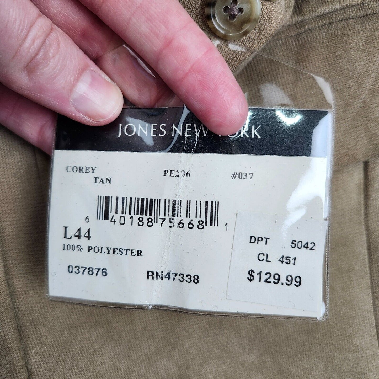 NWT Jones New York Men's 44 Long Sport Coat Blazer Corey Tan Notch Lapel