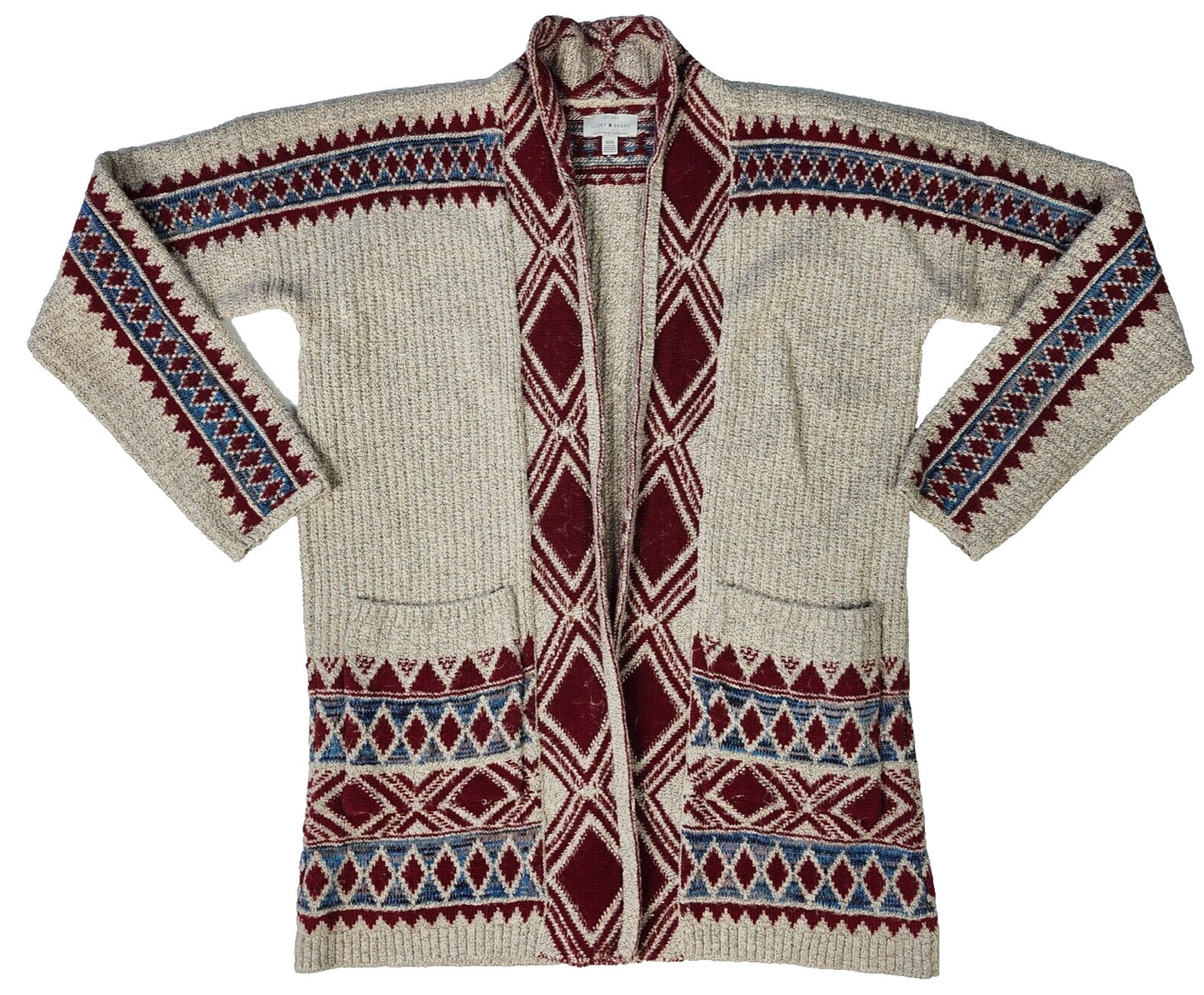 LUCKY BRAND OPEN FRONT CARDIGAN SWEATER SOUTH WESTERN PRINT AZTEC MEDIUM