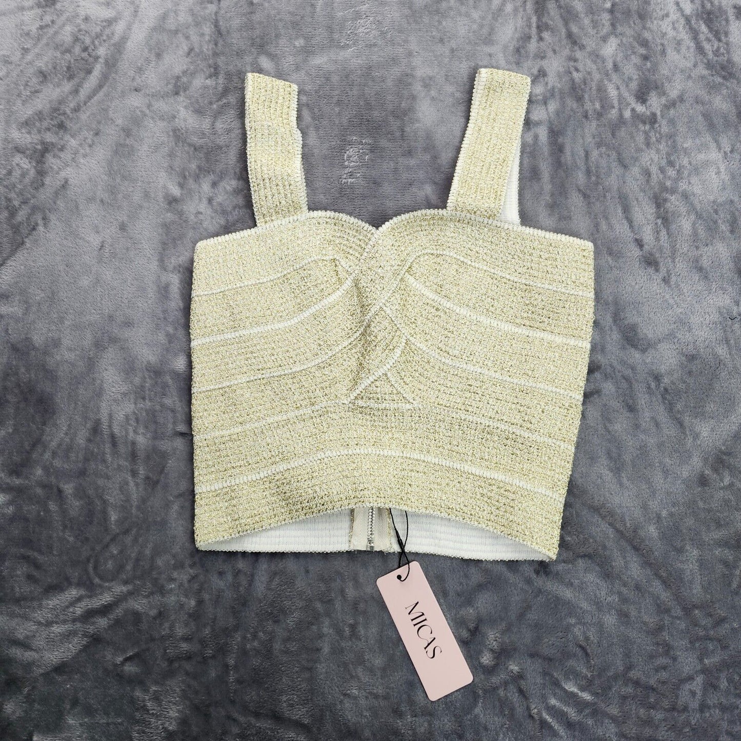 Micas MobWife Gold Shiny Bandage Crop Top Back Zip Tank Top Size XS