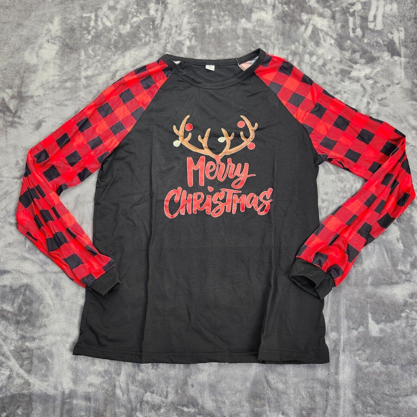 Mens Long Sleeve Blouses Plaid Print Splicing Round Neck Sleepwear set 3XL