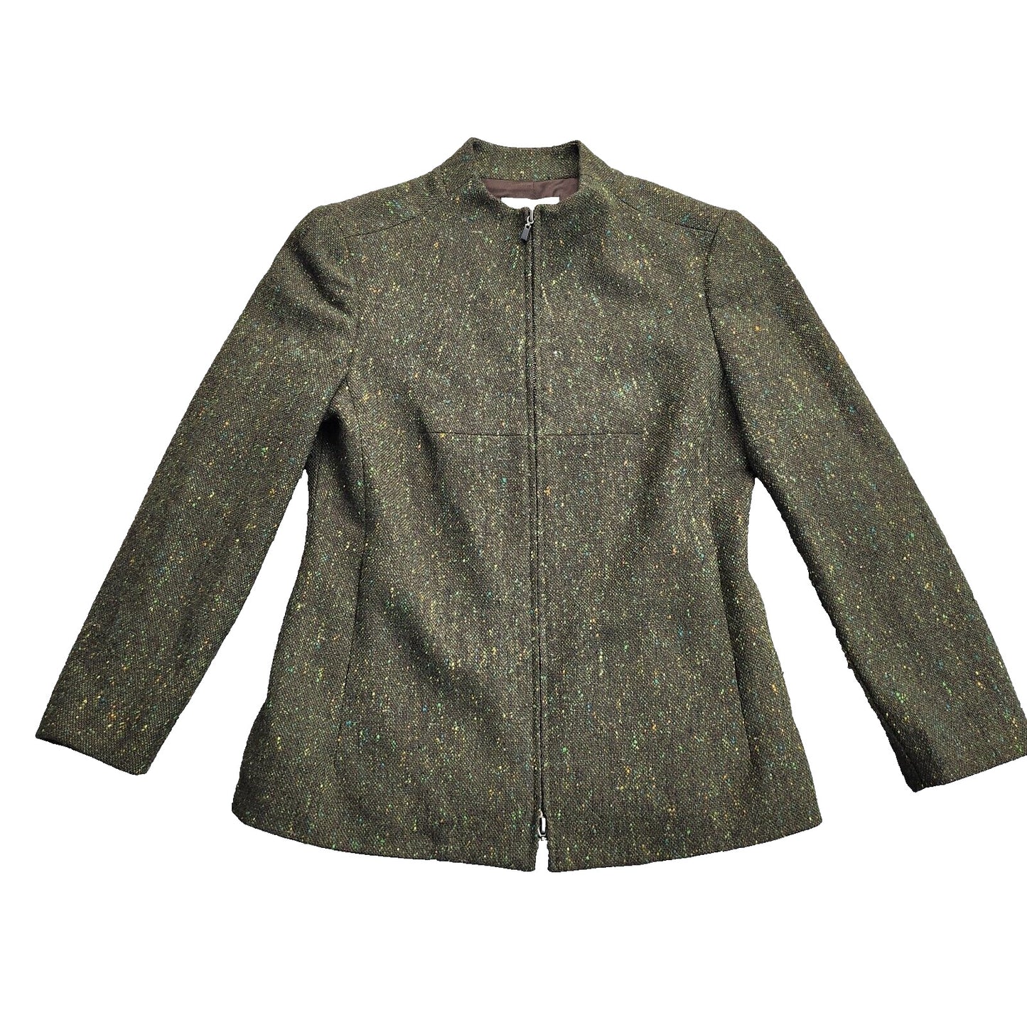 ANNE KLEIN Women's Green Flecked 100% Wool Zip Up Jacket Size 6P