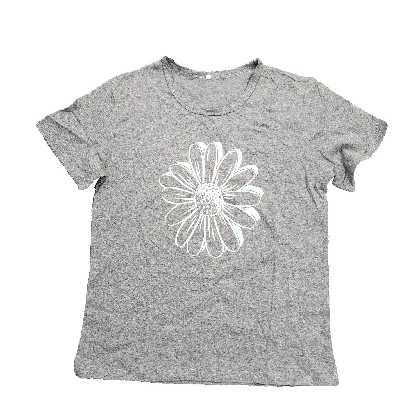 Women Flower Graphic Printed T-Shirt Gray Large