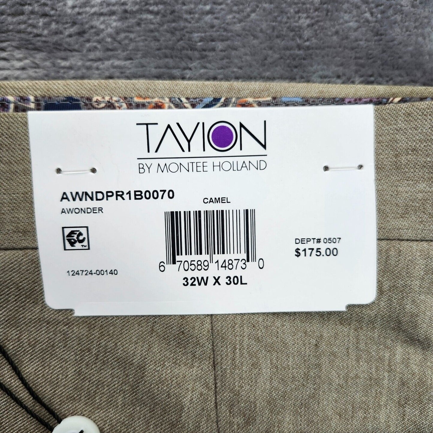 Tayion By Montee Holland Mens Classic-Fit Wool-Blend Dress Pants 34W x 32L Camel