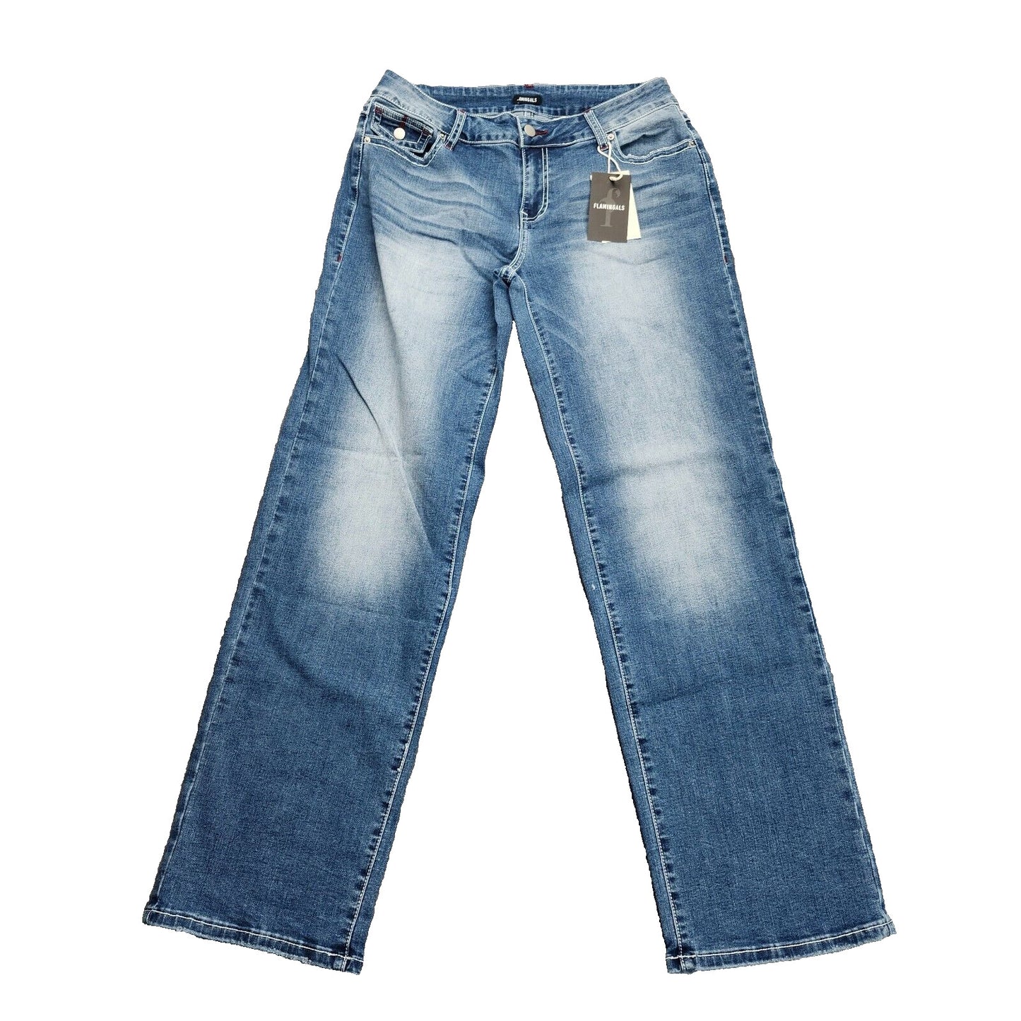 Flamingals Women's Low Rise Straight Blue Jeans Large