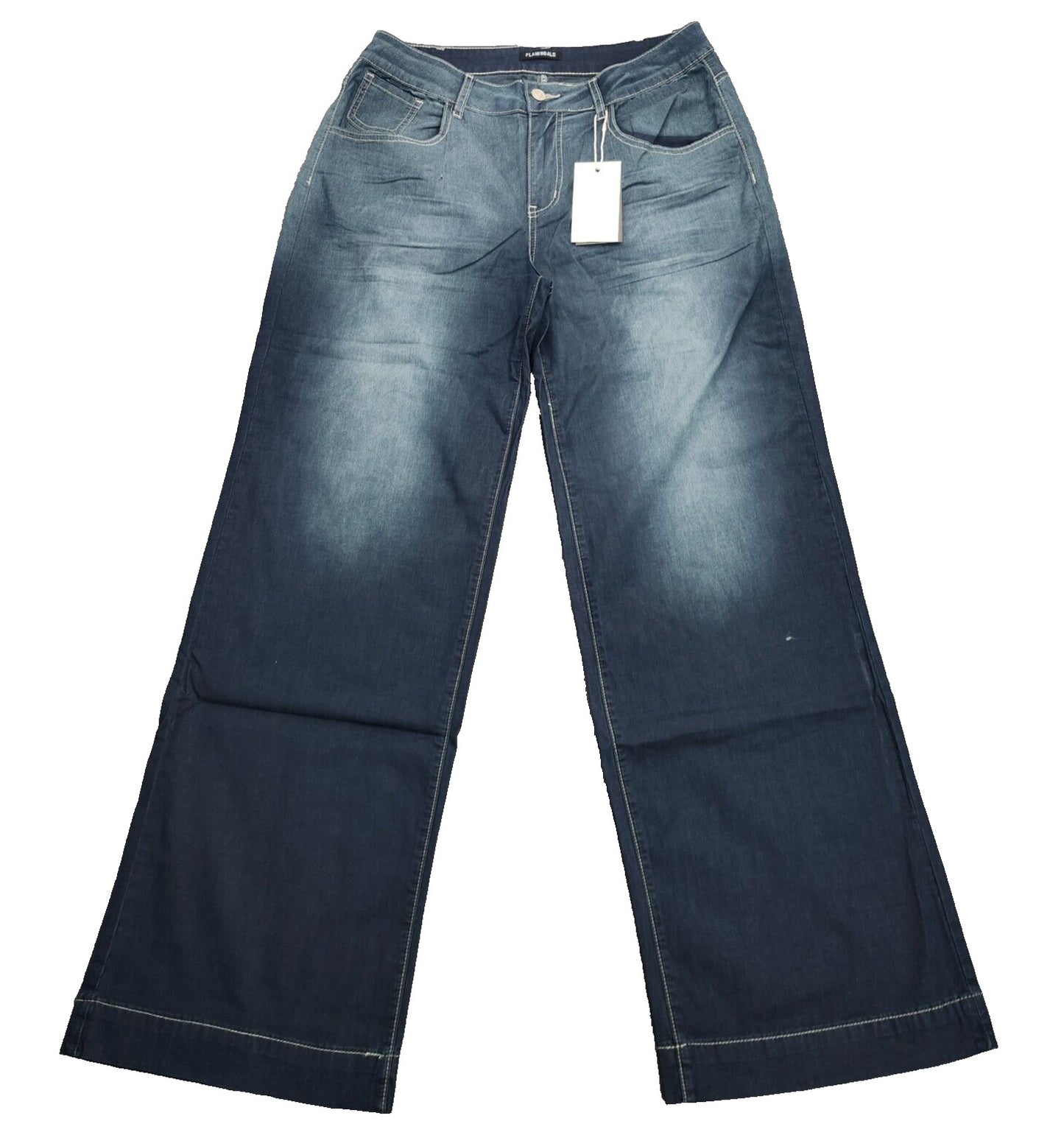 Flamingals Women's Pocket Wide Leg Jeans High Waist Vintage Pants Size L