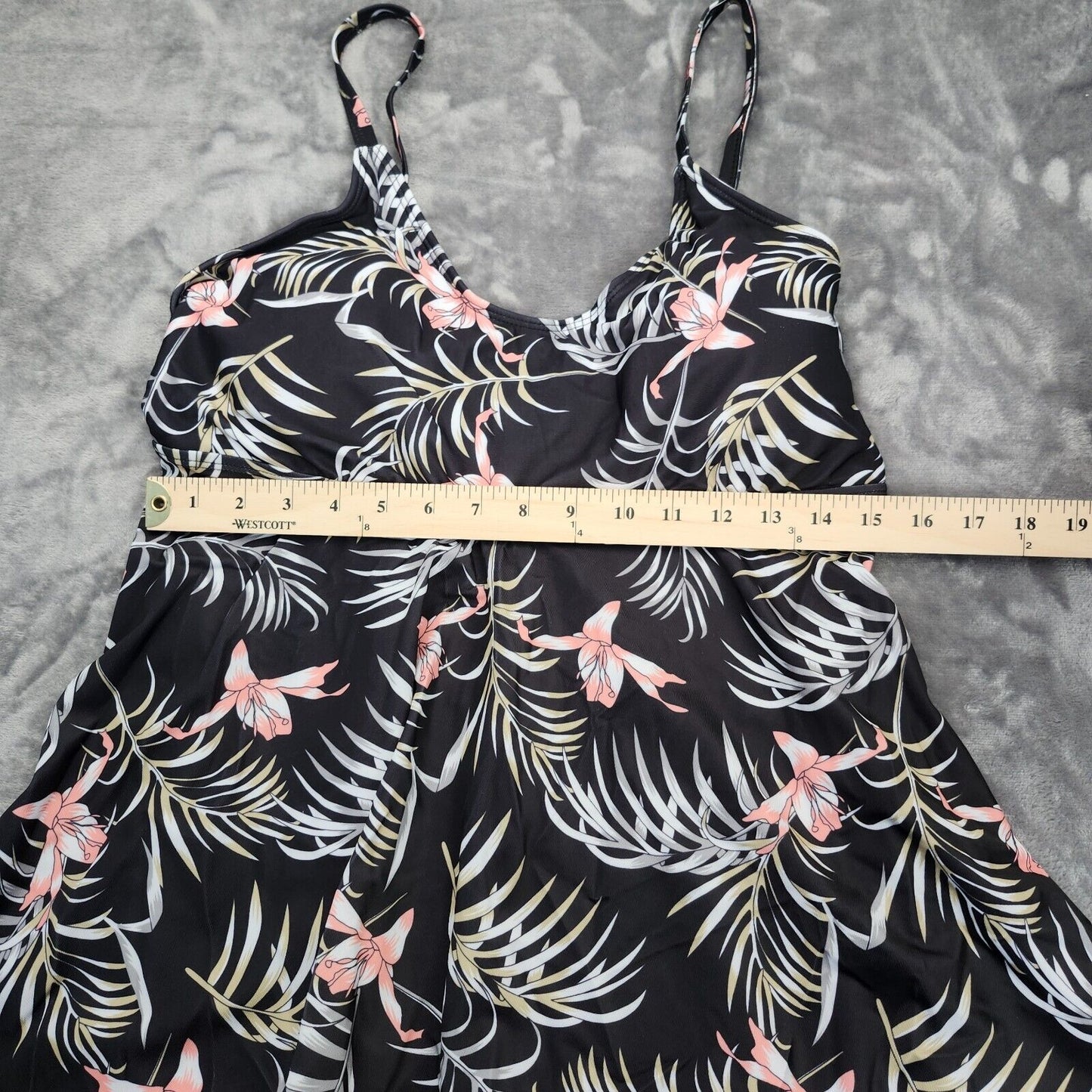 2Pcs Women Swimwear Flower Print Scoop Neck Padded Tank Tops + Swim Shorts 2XL
