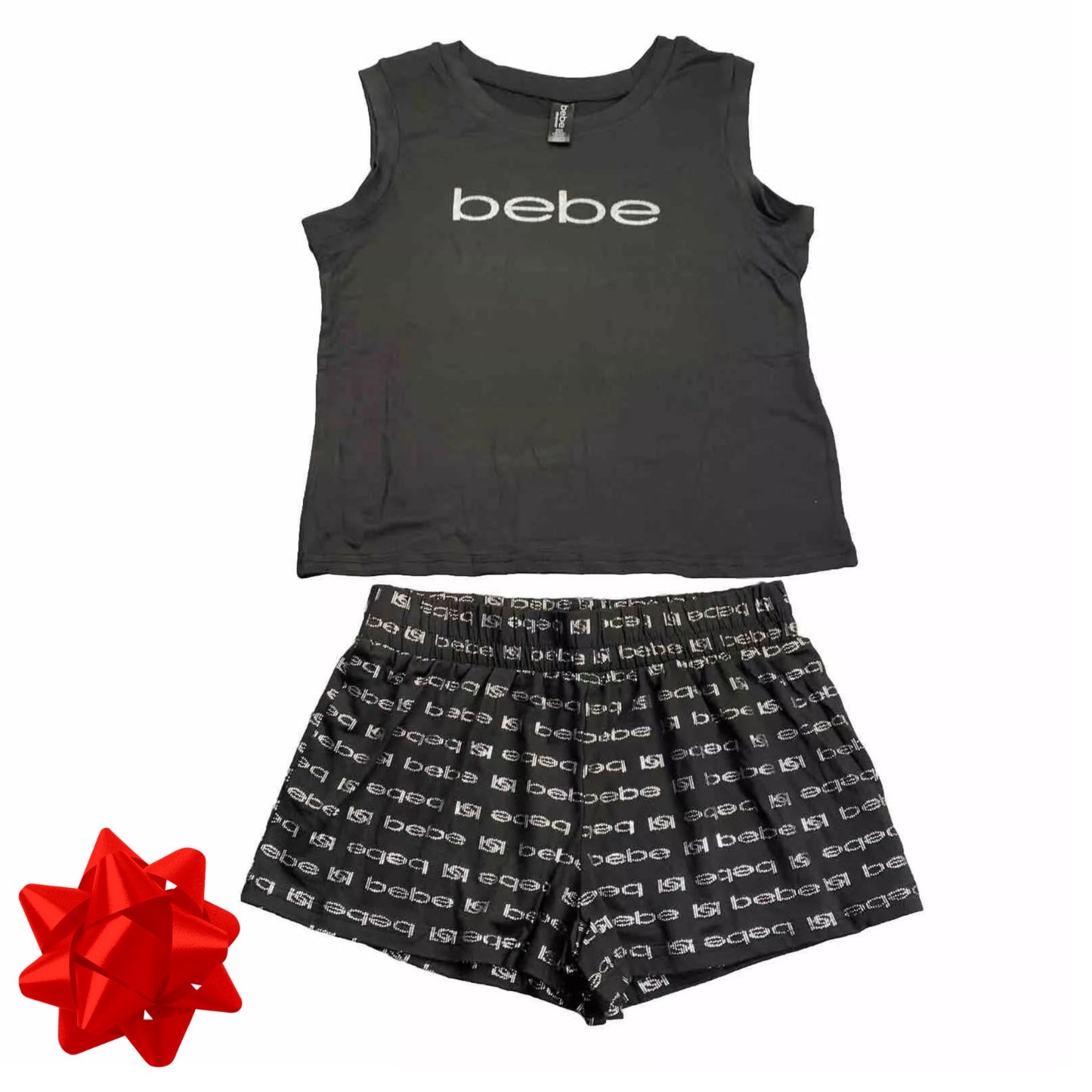 bebe Womens Pajama Sets Tank Top Shirt and Shorts Sleepwear Black Size L