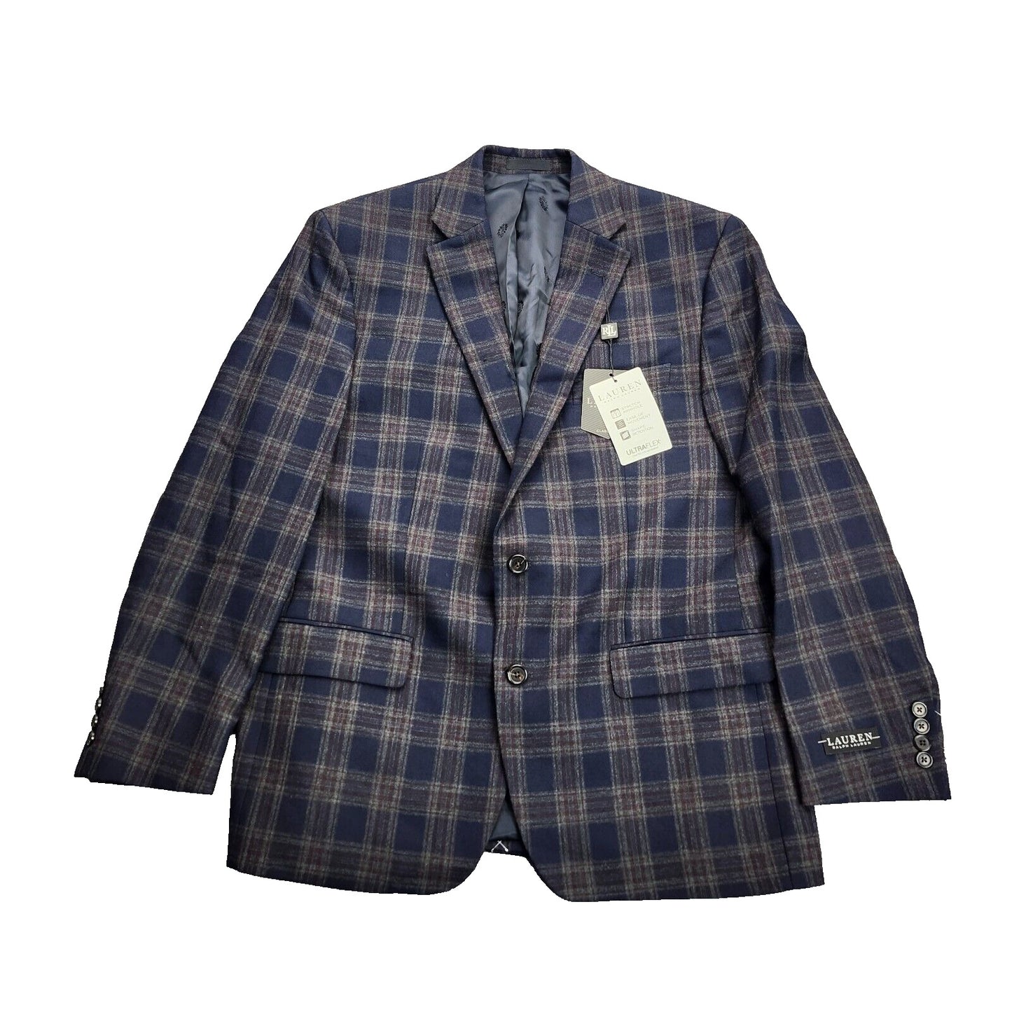Lauren Ralph Lauren Polyester Blue Plaid Suit Jacket Blazer 44R NWT