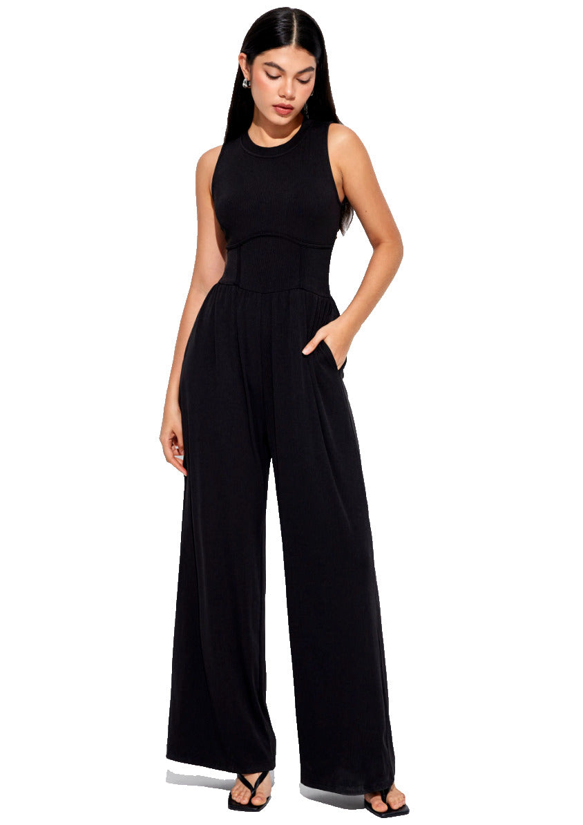 Cider Solid Sleeveless Wide Leg Jumpsuit Black - Size S - NEW
