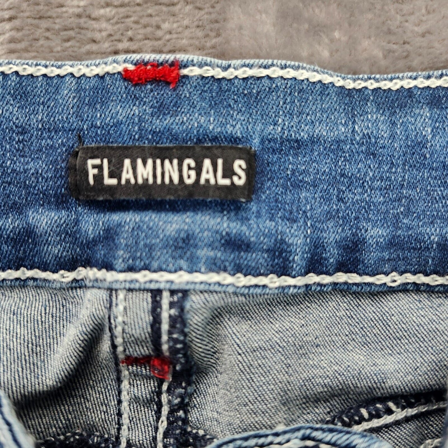 Flamingals Women's Straight Leg Faded Blue Jeans Size Large