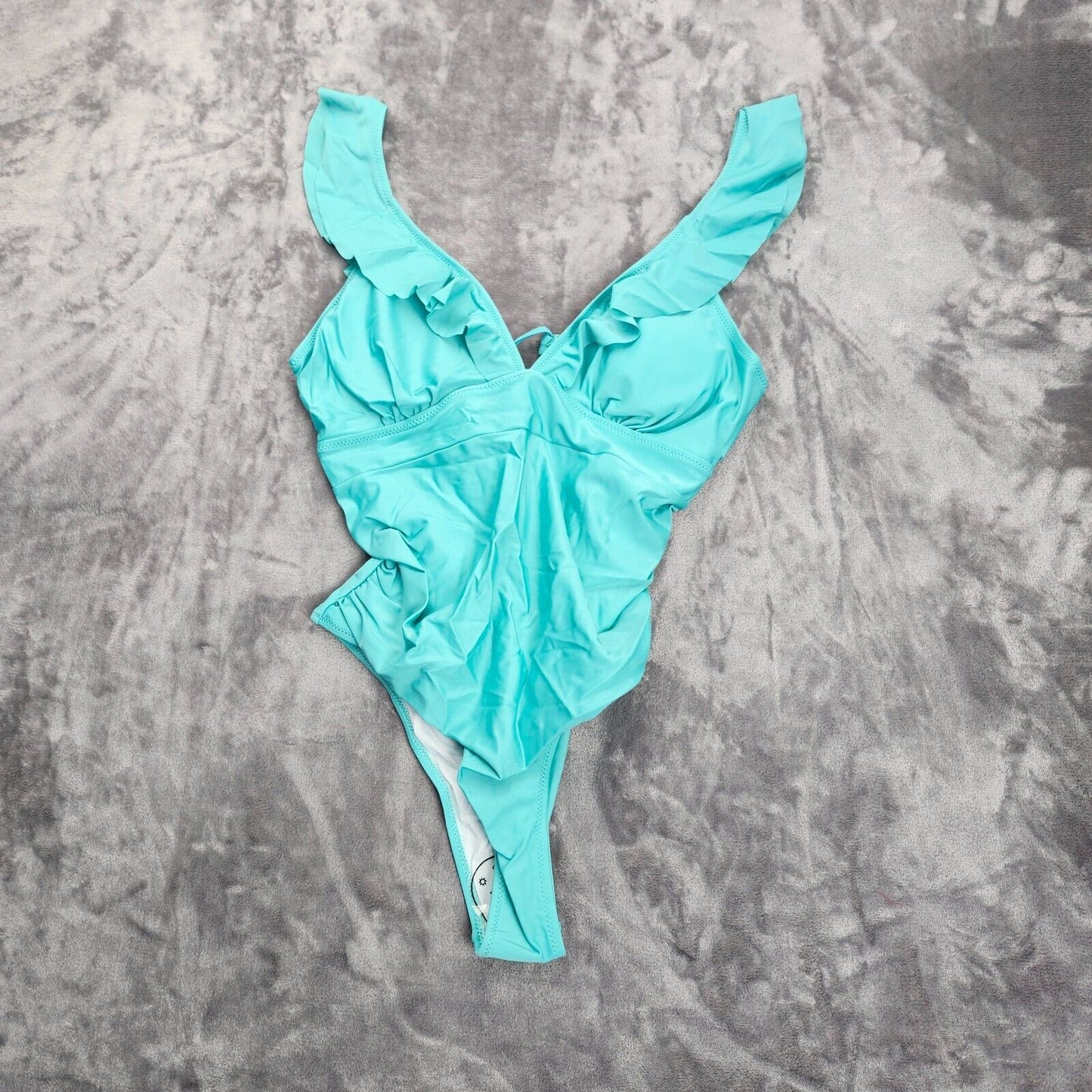Women's Ruffle One Piece Swimsuit V Neck Bathing Suit Blue Large