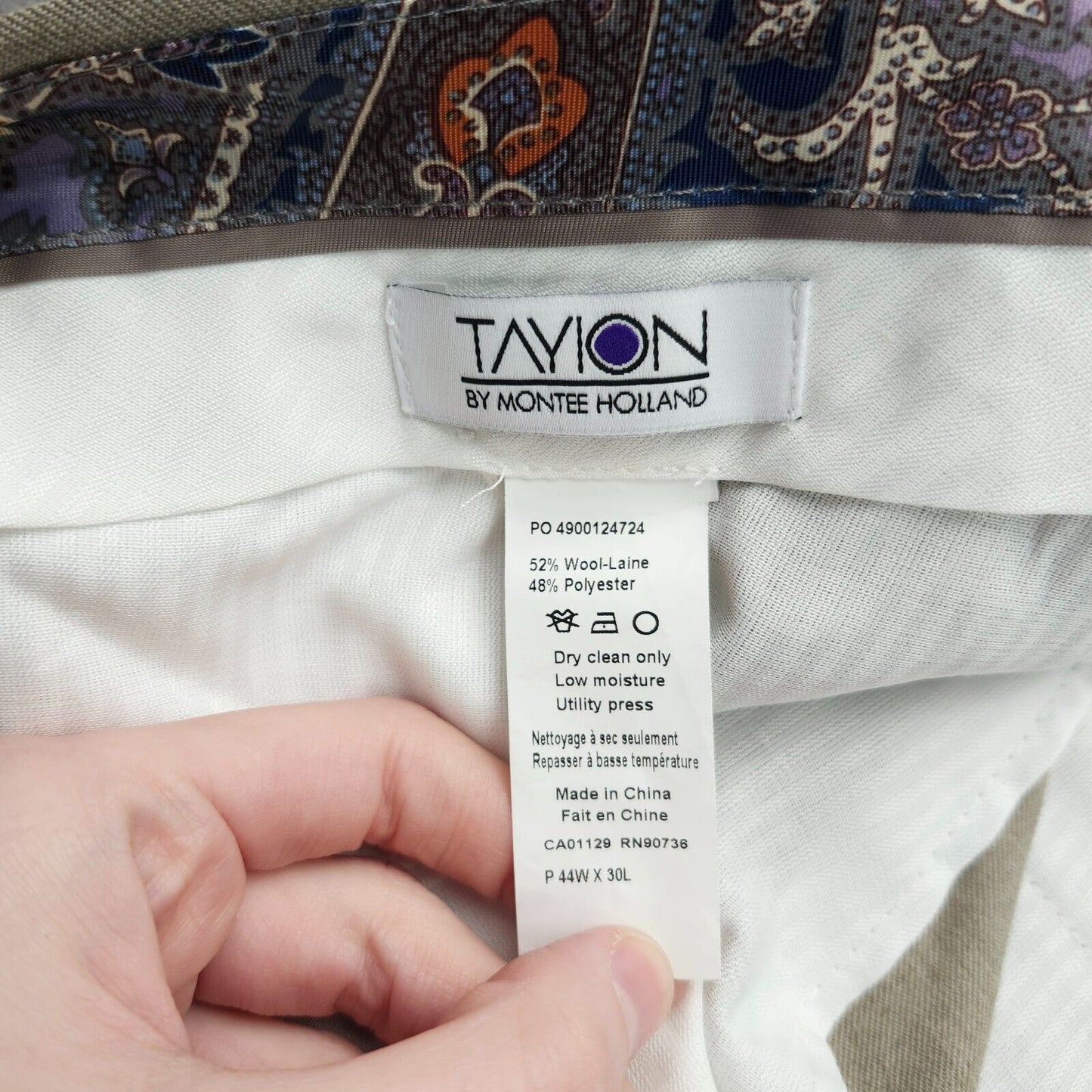 Tayion By Montee Holland Mens Classic-Fit Wool-Blend Dress Pants 44W x 30L