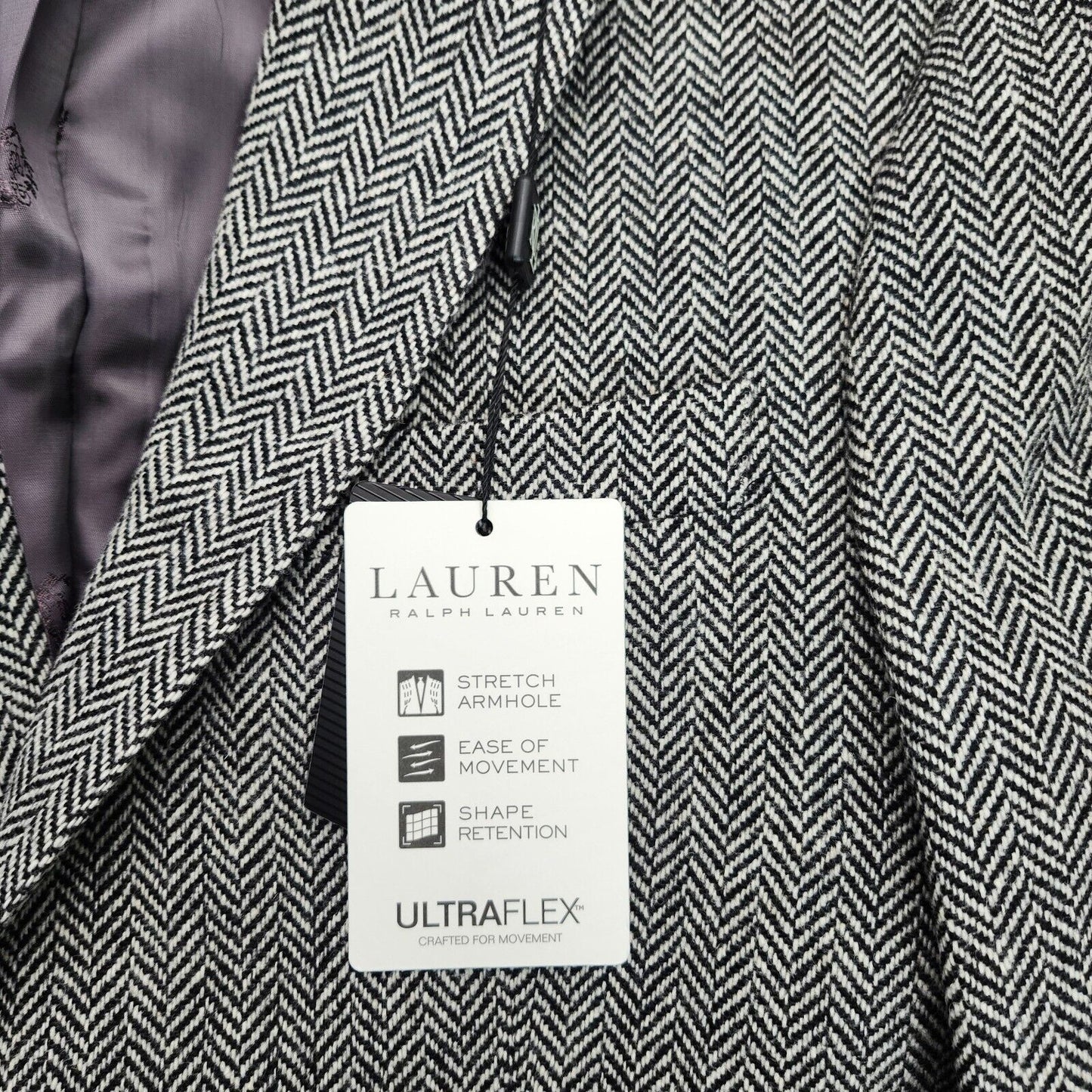 Lauren Ralph Lauren Classic-Fit Wool Suit Jacket Black/White Herringbone 38R NWT