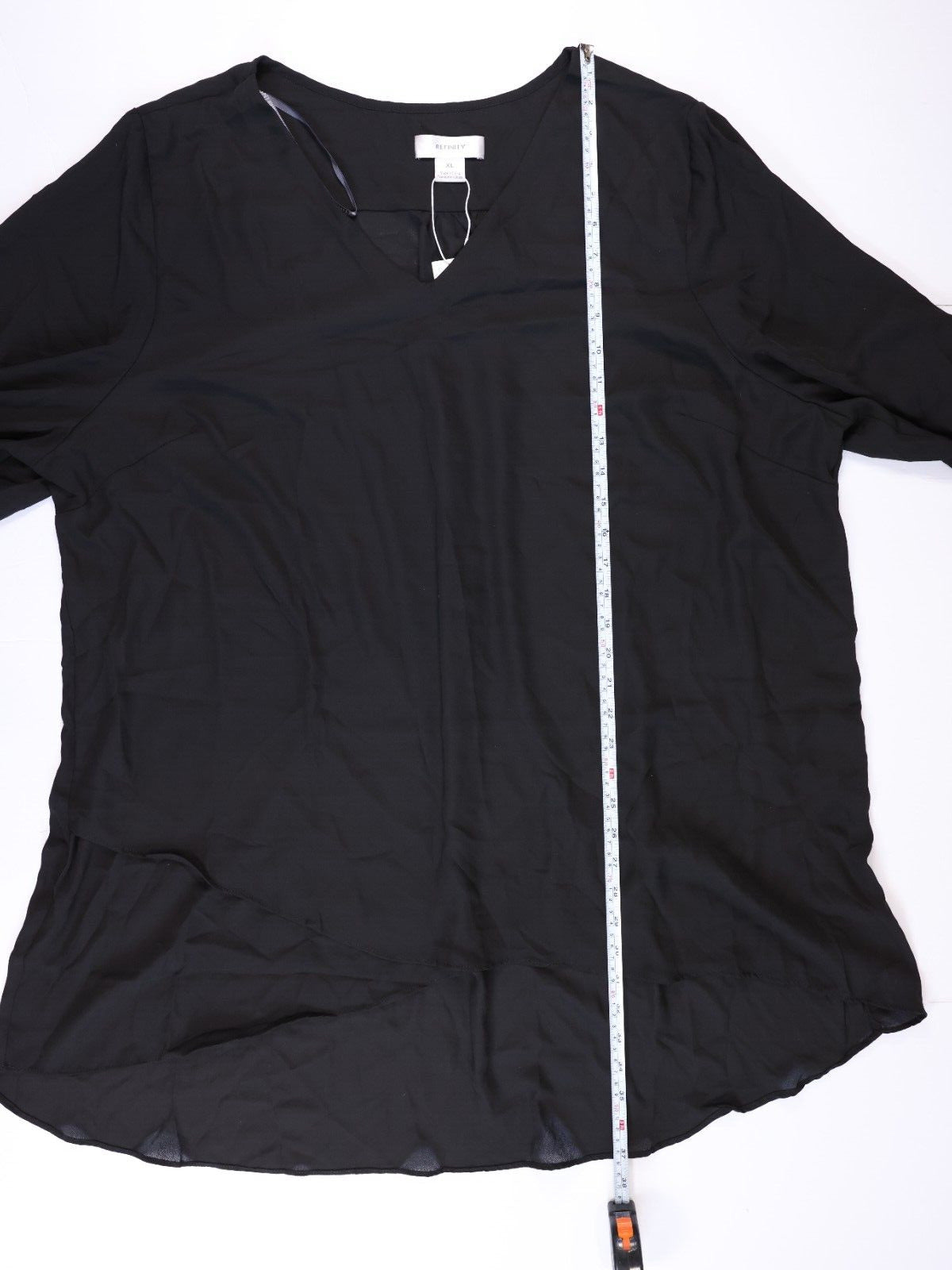 Refinity Chic Top Overlay Shirt V Kneck with Pockets Size XL Black