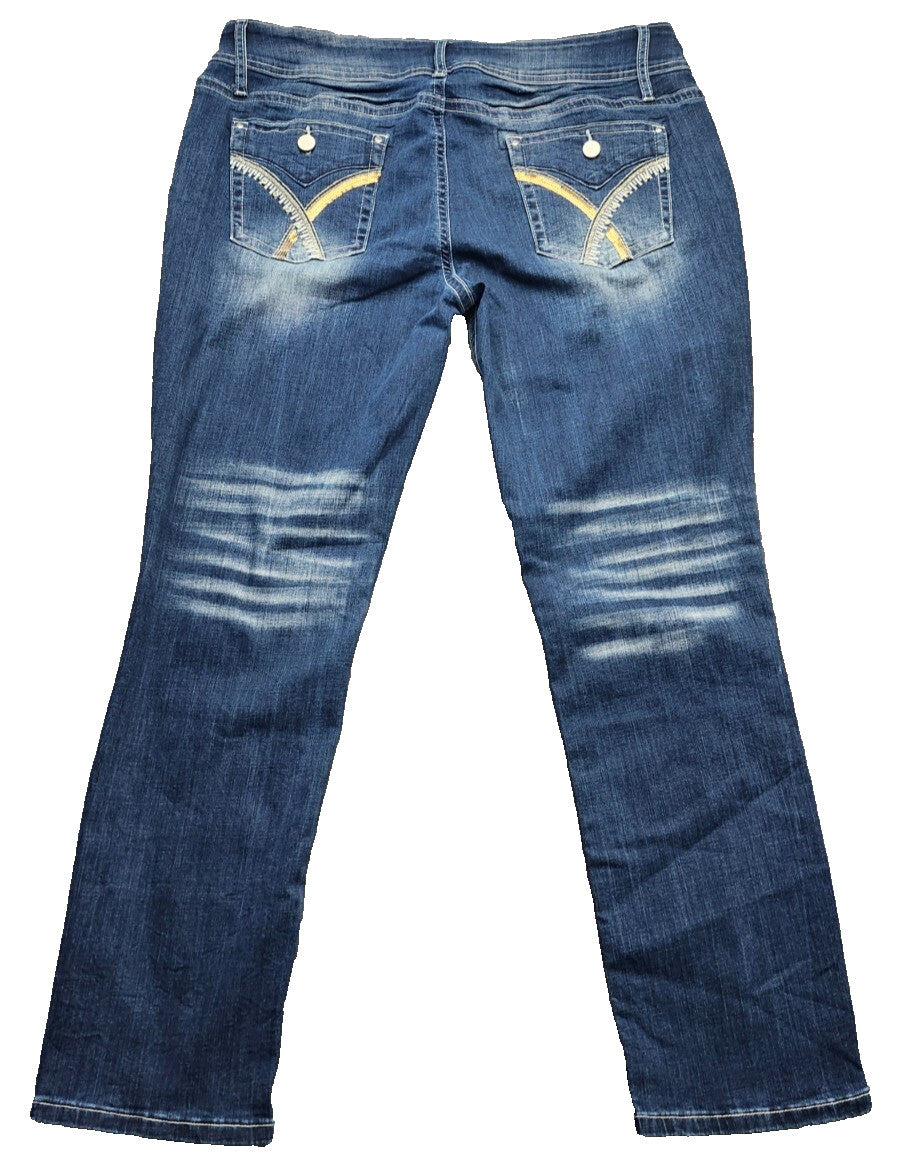 NWT Women's Flamingo Jeans Dark Blue Distressed Bling Size XXXL Bling