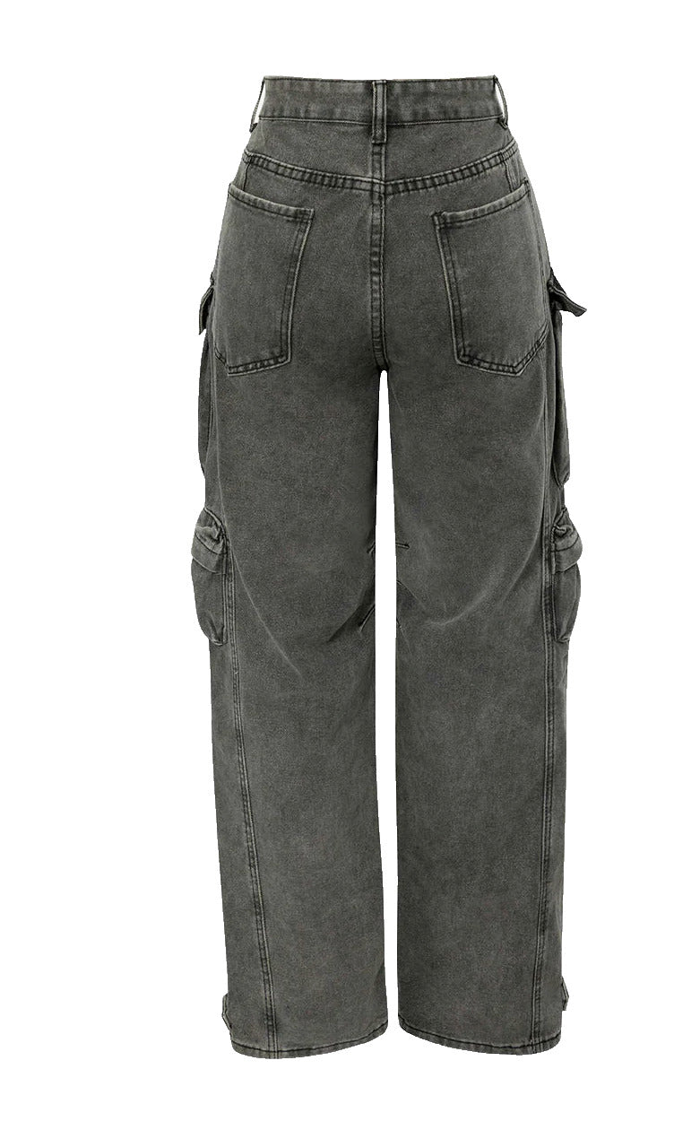 MICAS Denim Jeans Woman’s Multi Pocket Rolled Hem Wide Leg Cargo Jeans Size XL