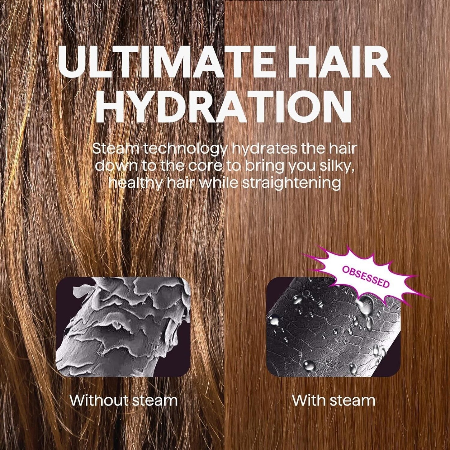 Wavytalk Pro Ceramic Heated Hair Straightening Brush, 3 in 1 with Steam, Pink