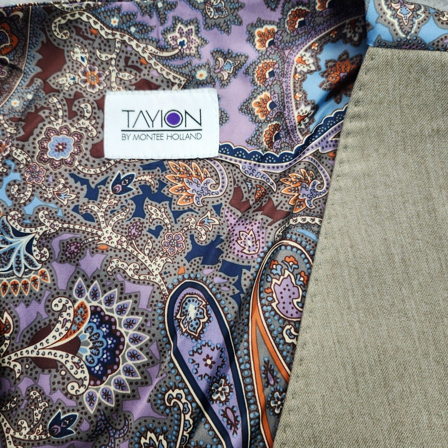 TAYION By Montee Holland Mens Tan Wool Blend Paisley Vest Pike Stitching Large