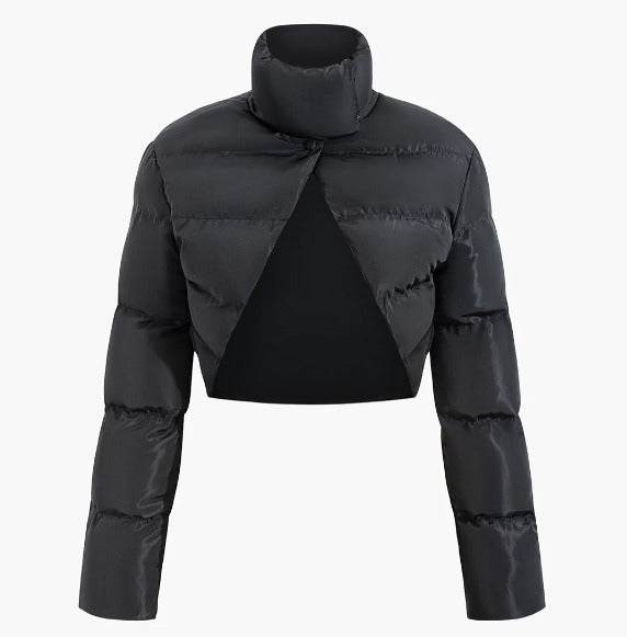 MICAS Womens Stand Collar Cut Out Puffer Jacket Large