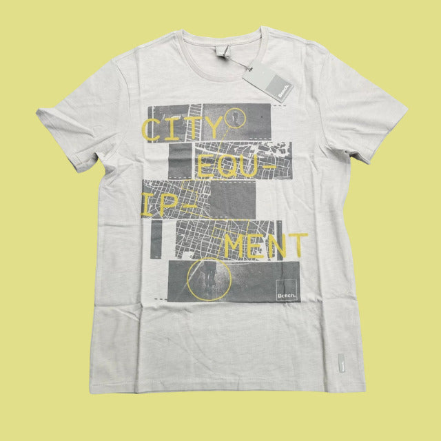 Bench Urban Wear Unisex Graphic T-shirt Size Medium Gray and Yellow