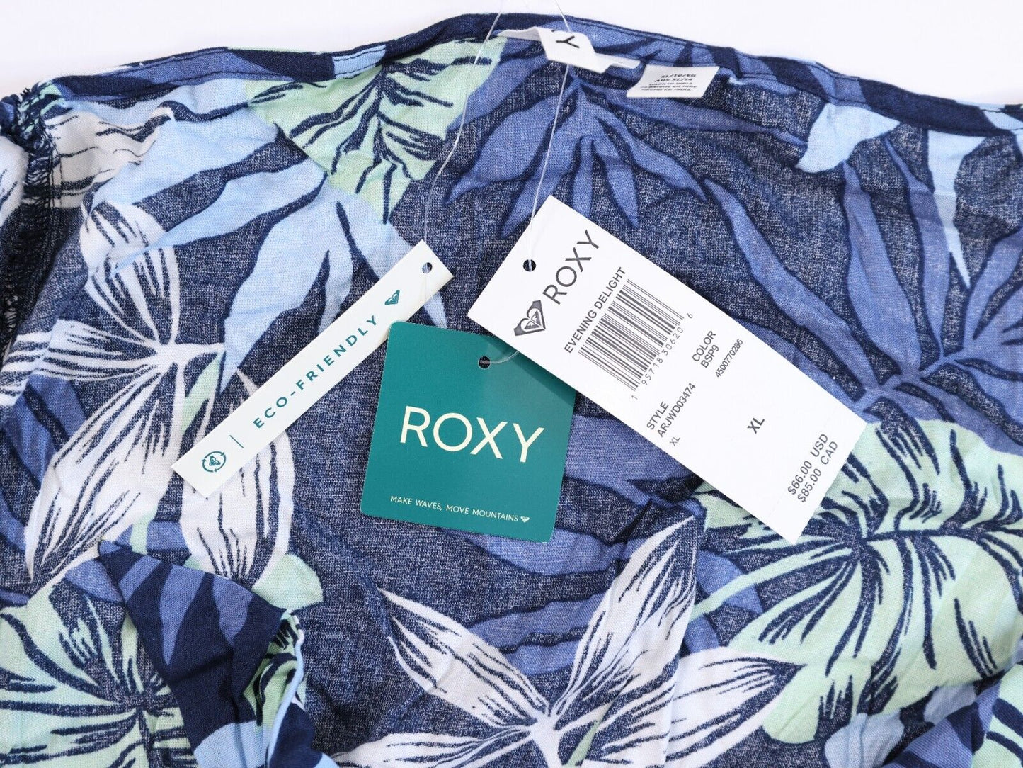 Roxy Evening Delight Blue Floral Midi Dress Size XL MSRP $65