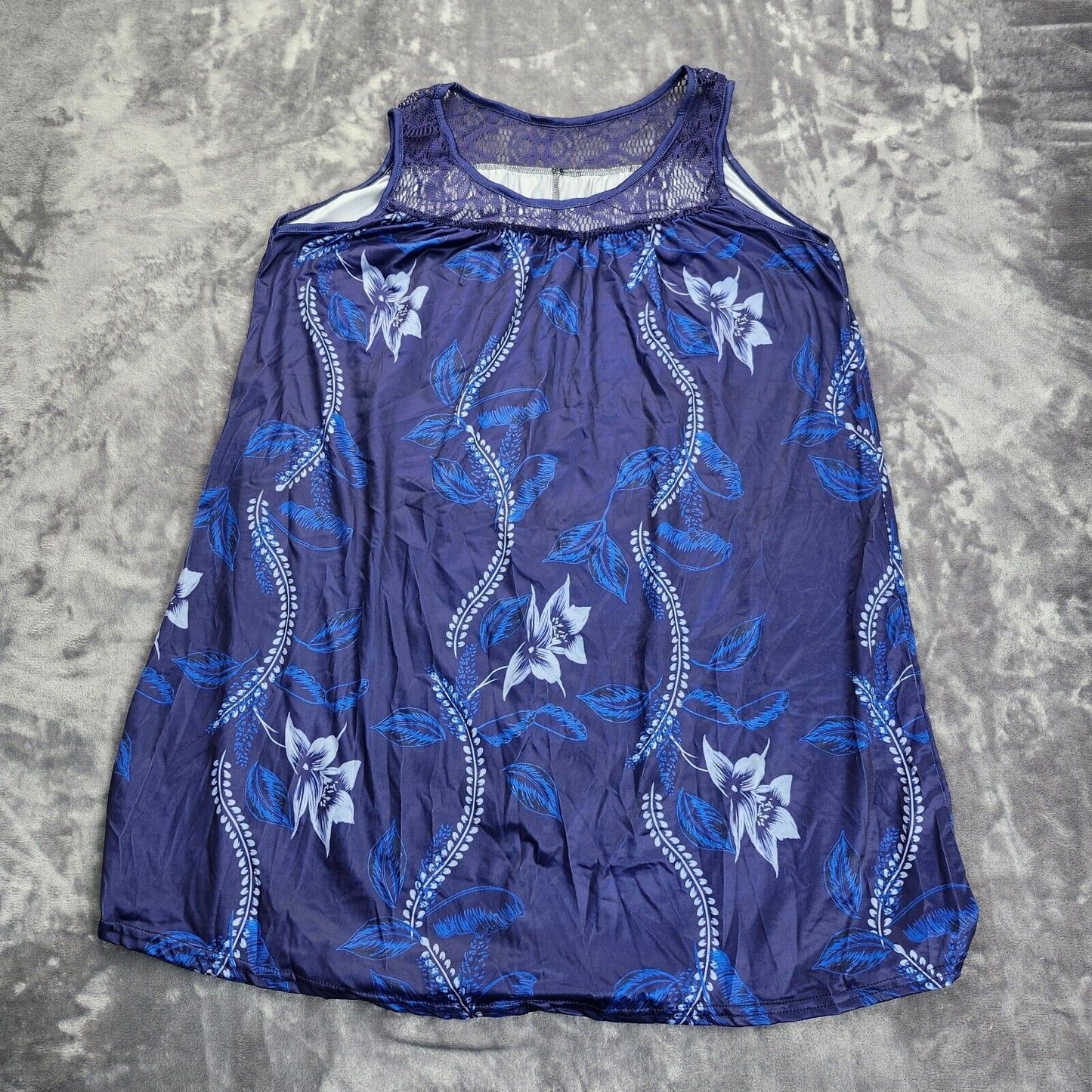 Womens Blue Floral Tank Top Summer Size 2XL