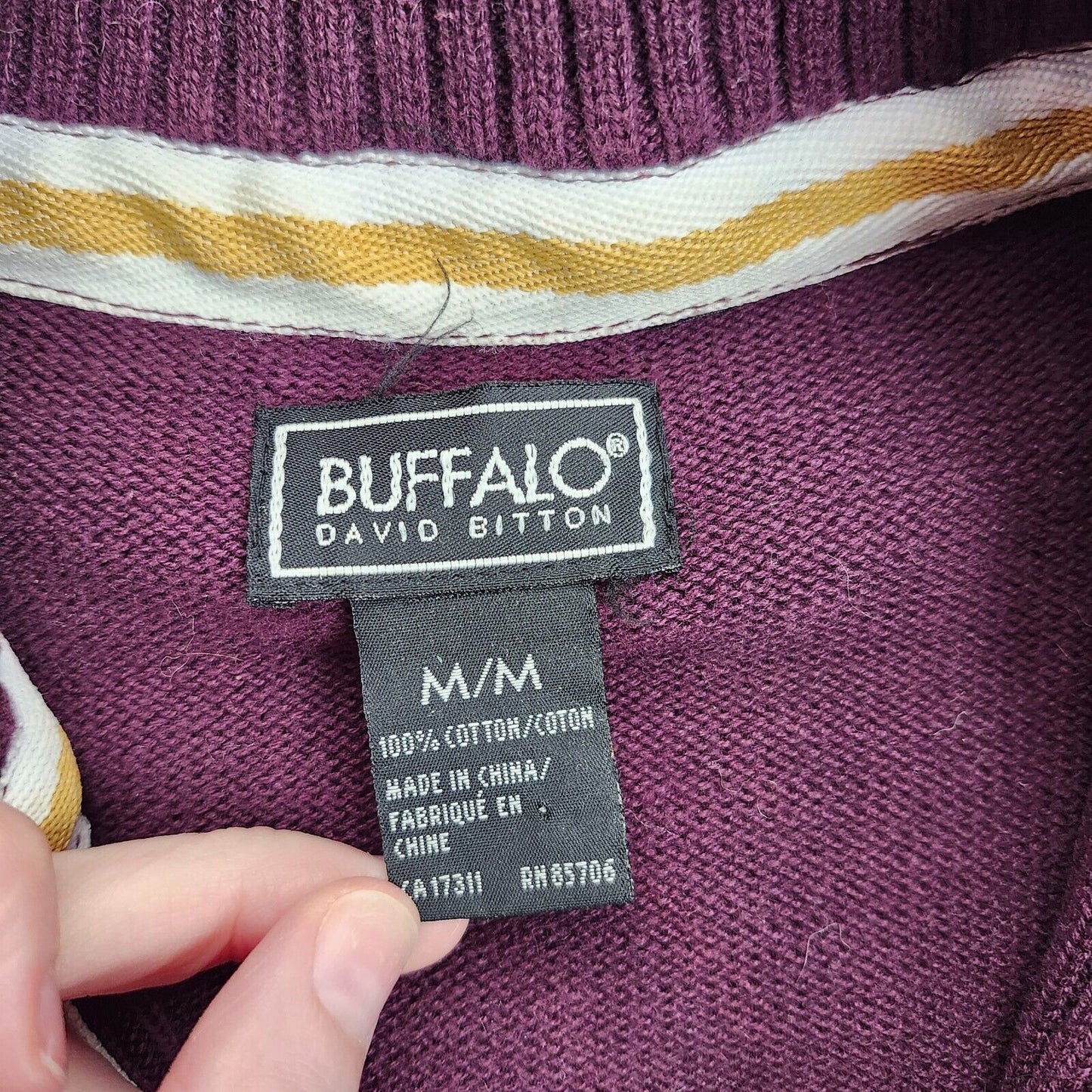Mens BUFFALO DAVID BITTON Med 100% COTTON 1/4 Zip Long Sleeve Sweater