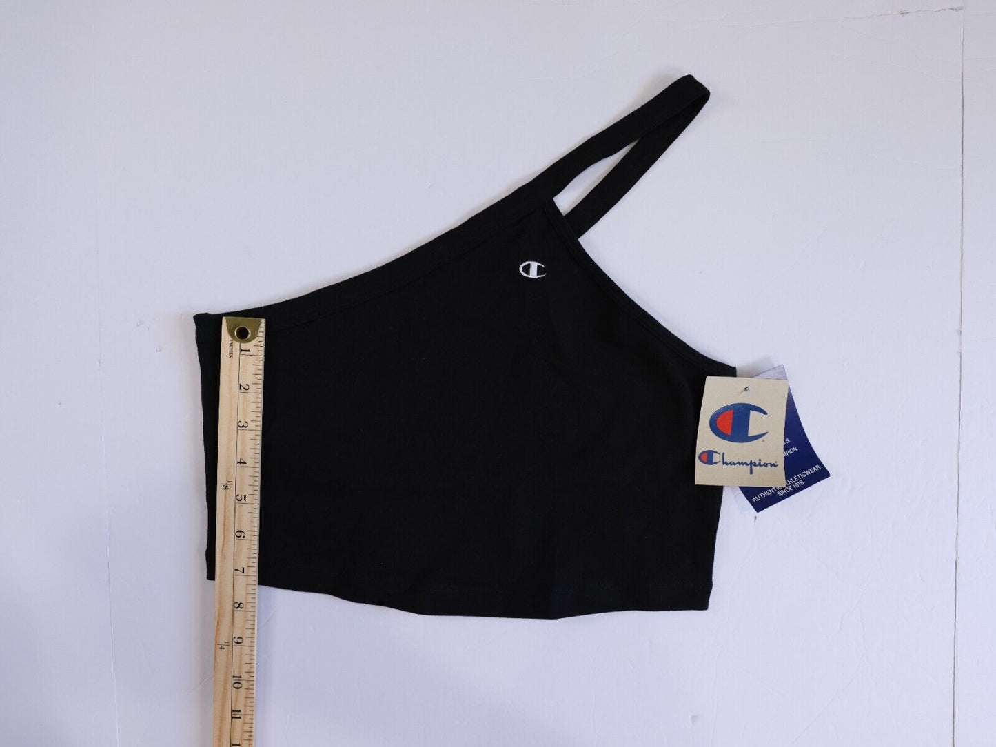 Champion women 100% authentic size medium One Shoulder Crop Top logo Black