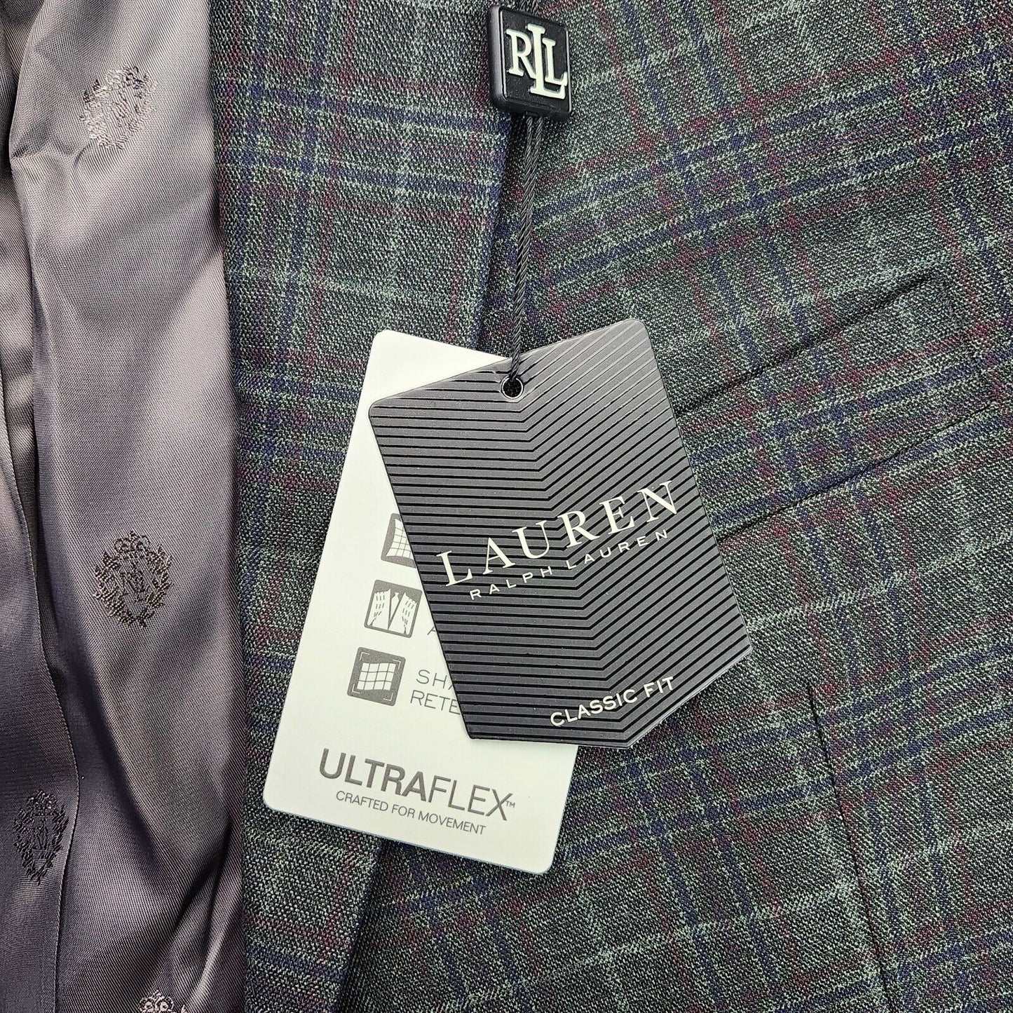 Lauren Ralph Lauren Polyester Green Plaid Suit Jacket Blazer 44R NWT