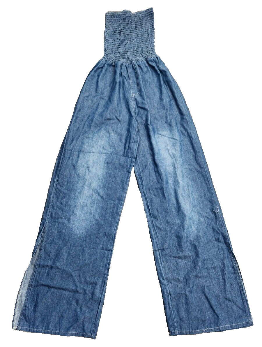 Women's Shirred Tube Wide Leg Denim Jumpsuit Size Small