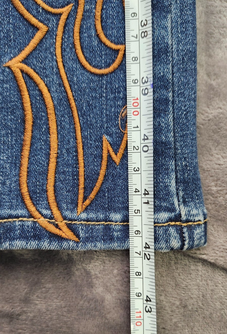 Flamingals faded blue denim flame embroidered Womens Medium